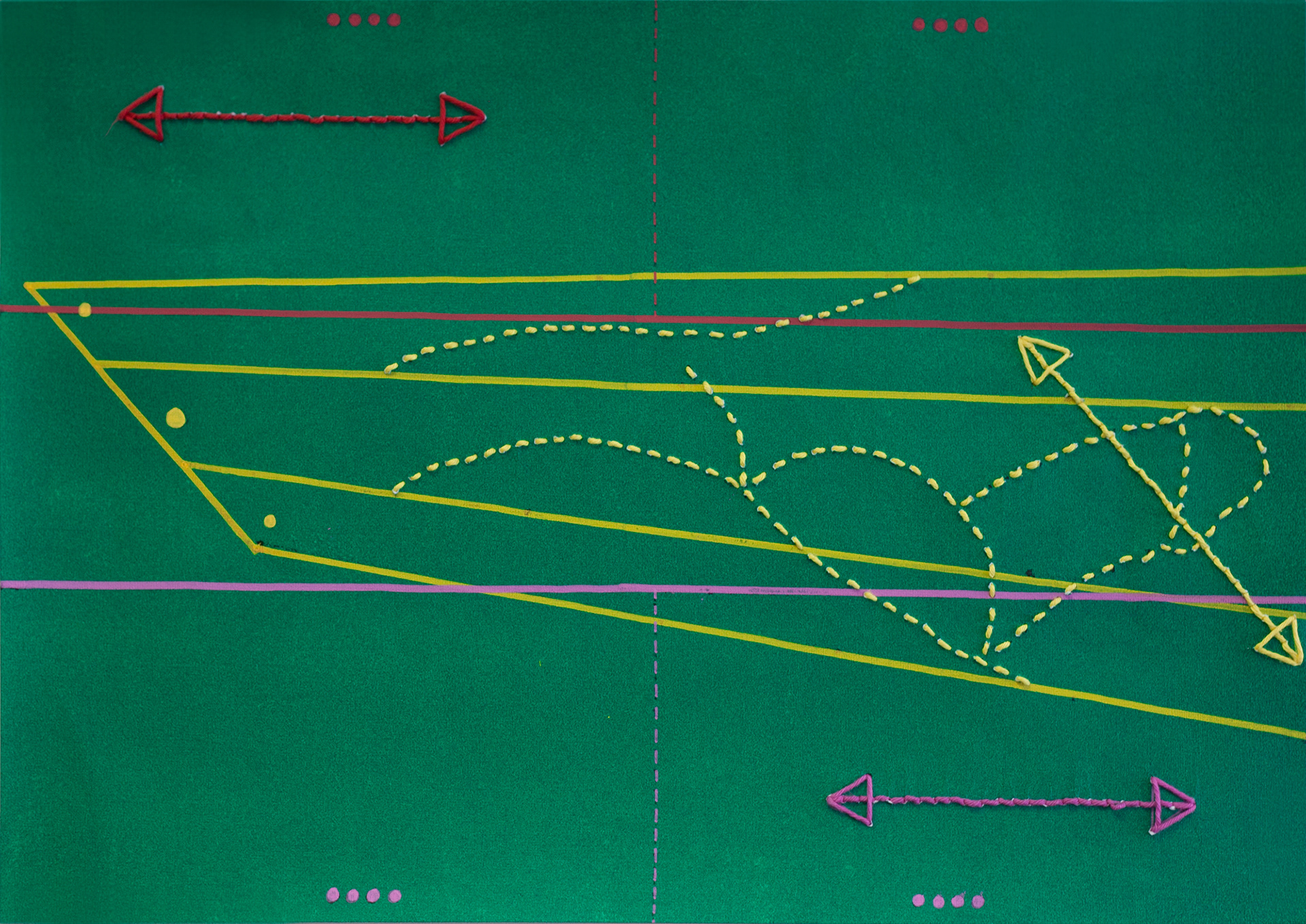 Title: Pattern study #3 | Date: 2019 | Medium: Acrylic paint and embroidery on paper | Dimensions: 420mm x 297mm