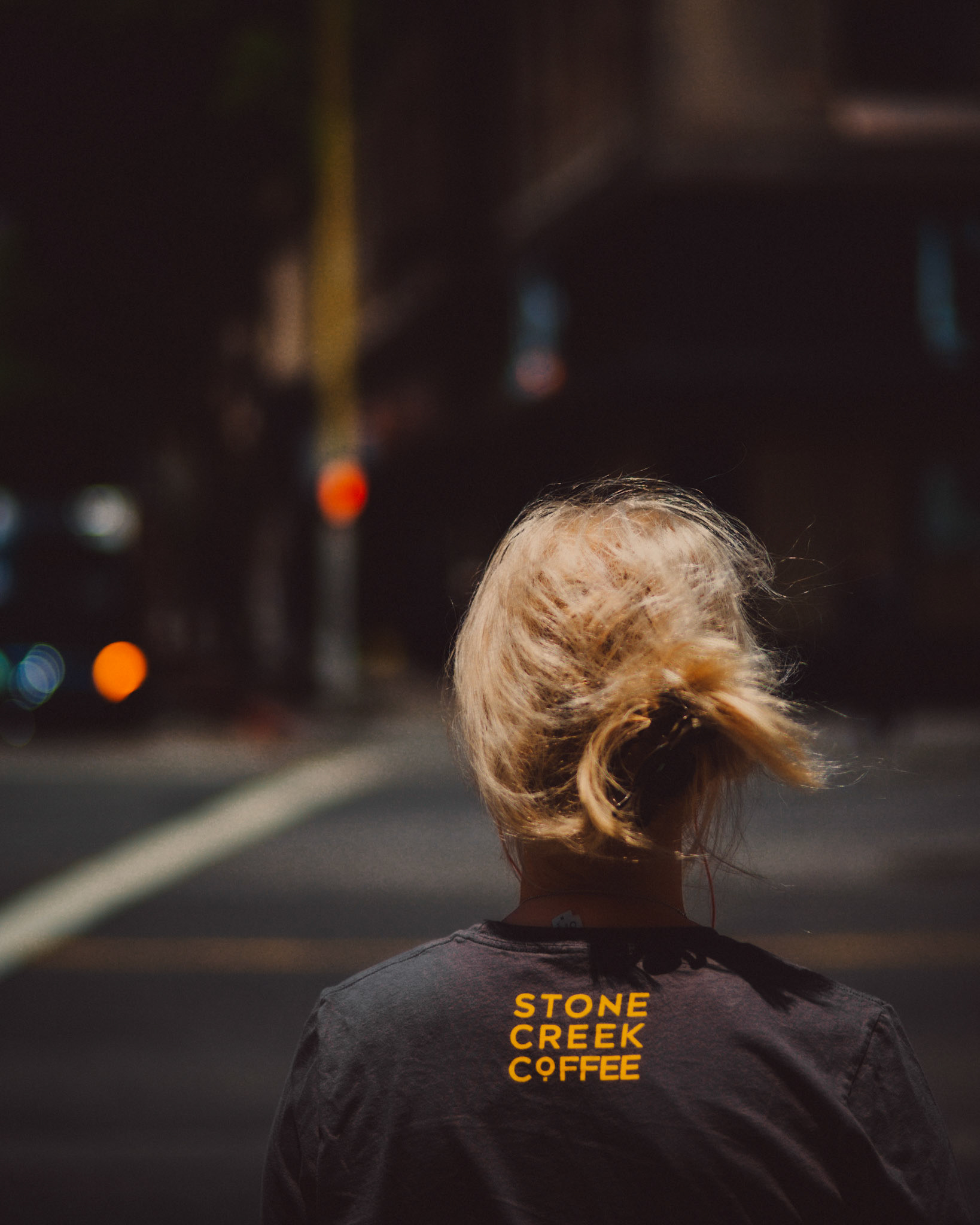 A Stone Creek Coffee barista in S Broadway, Downtown Los Angeles, California, USA, July 2018, Leica M.