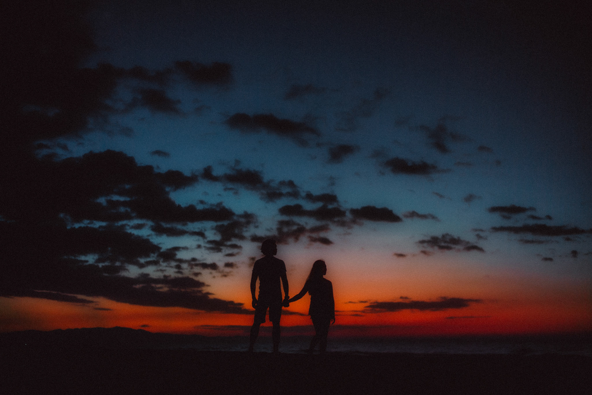 Golden hour and blue hour couple silhouettes, from Koke and Pam's chill and outdoorsy prenup photoshoot in Bonuan Beach, Dagupan, Pangasinan, Philippines, Southeast Asia, November 2015, Sony A7S.
