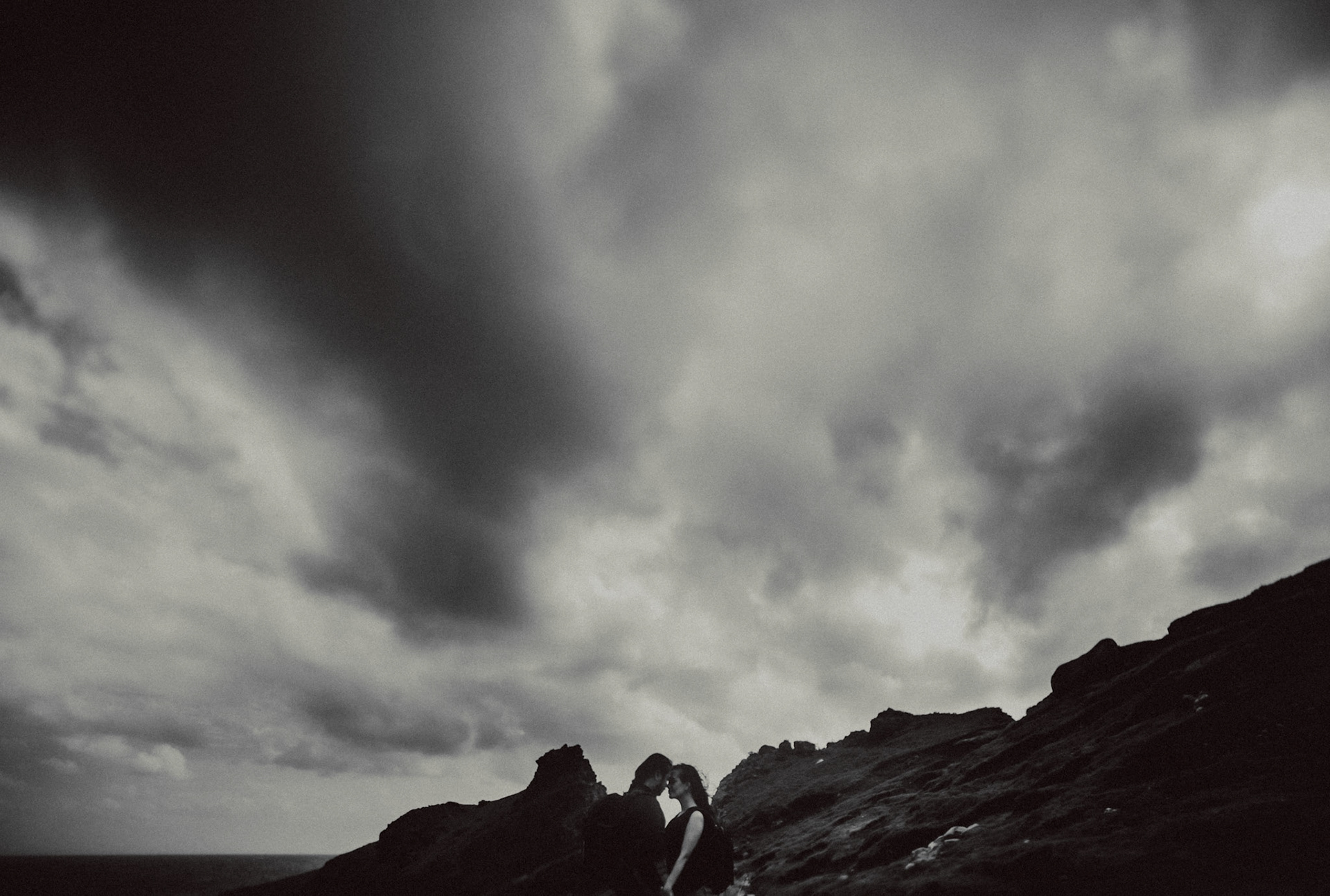 Backpacker adventure couple portraits at the Alapad Rock Formation, Batanes, Philippines, Southeast Asia, November 2014, Canon EOS 6D.
