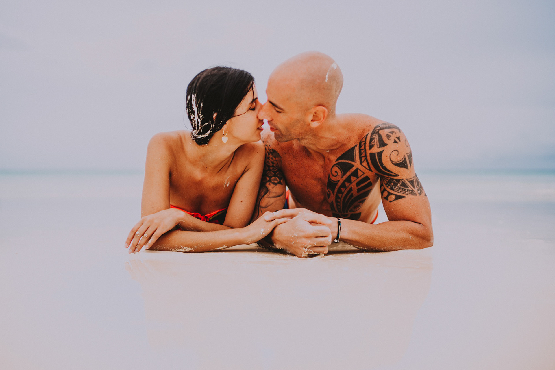 Intimate destination couple portraits at White Beach Station 1, in front of Discovery Shores, Boracay, Philippines, Southeast Asia, December 2018, Sony A7III.