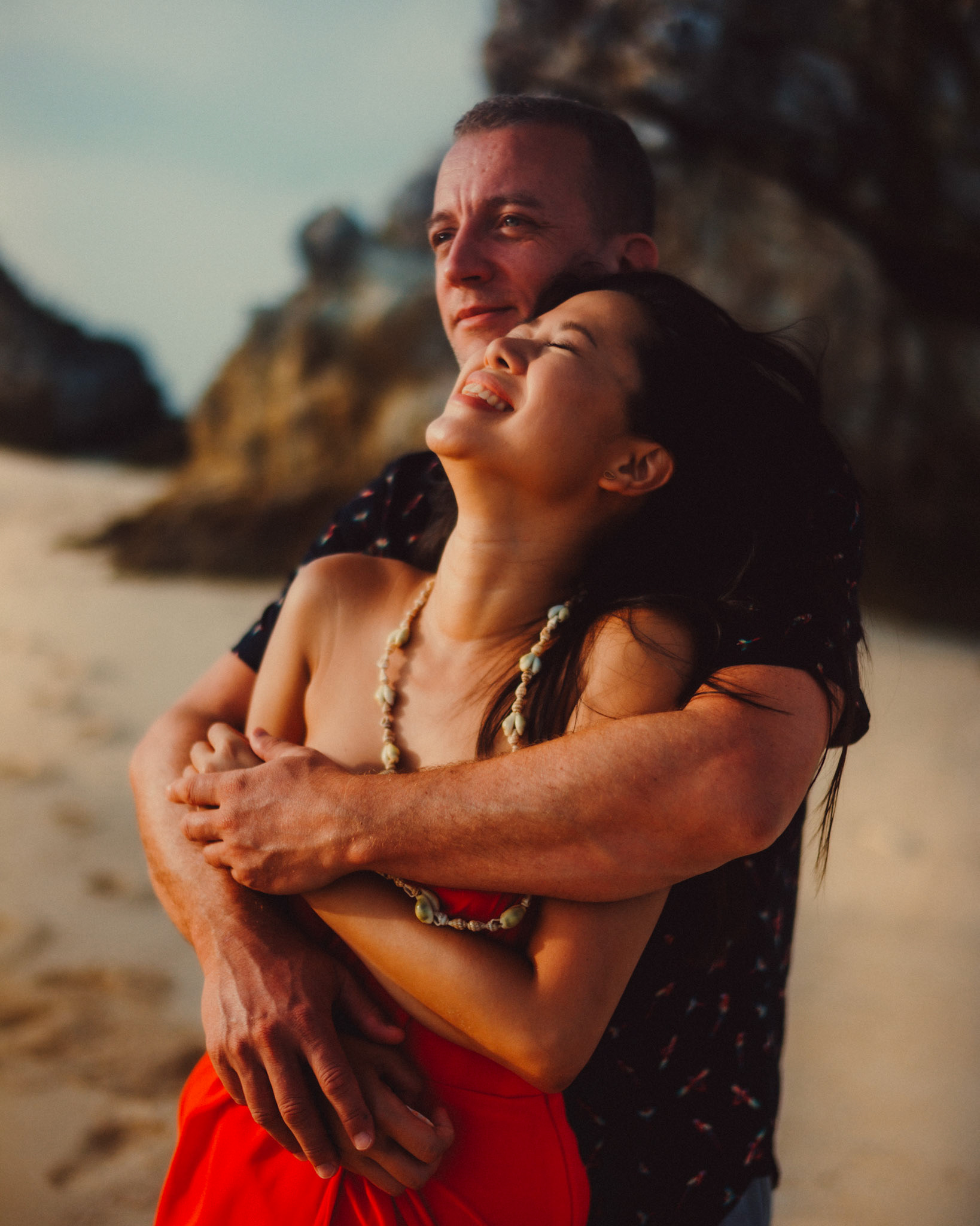 Couple portraits on a white sand beach, Renaud and Kat's island hopping adventure session in Malpagalen Island, Club Paradise, Coron, Palawan, Philippines, Southeast Asia, August 2018, Leica M