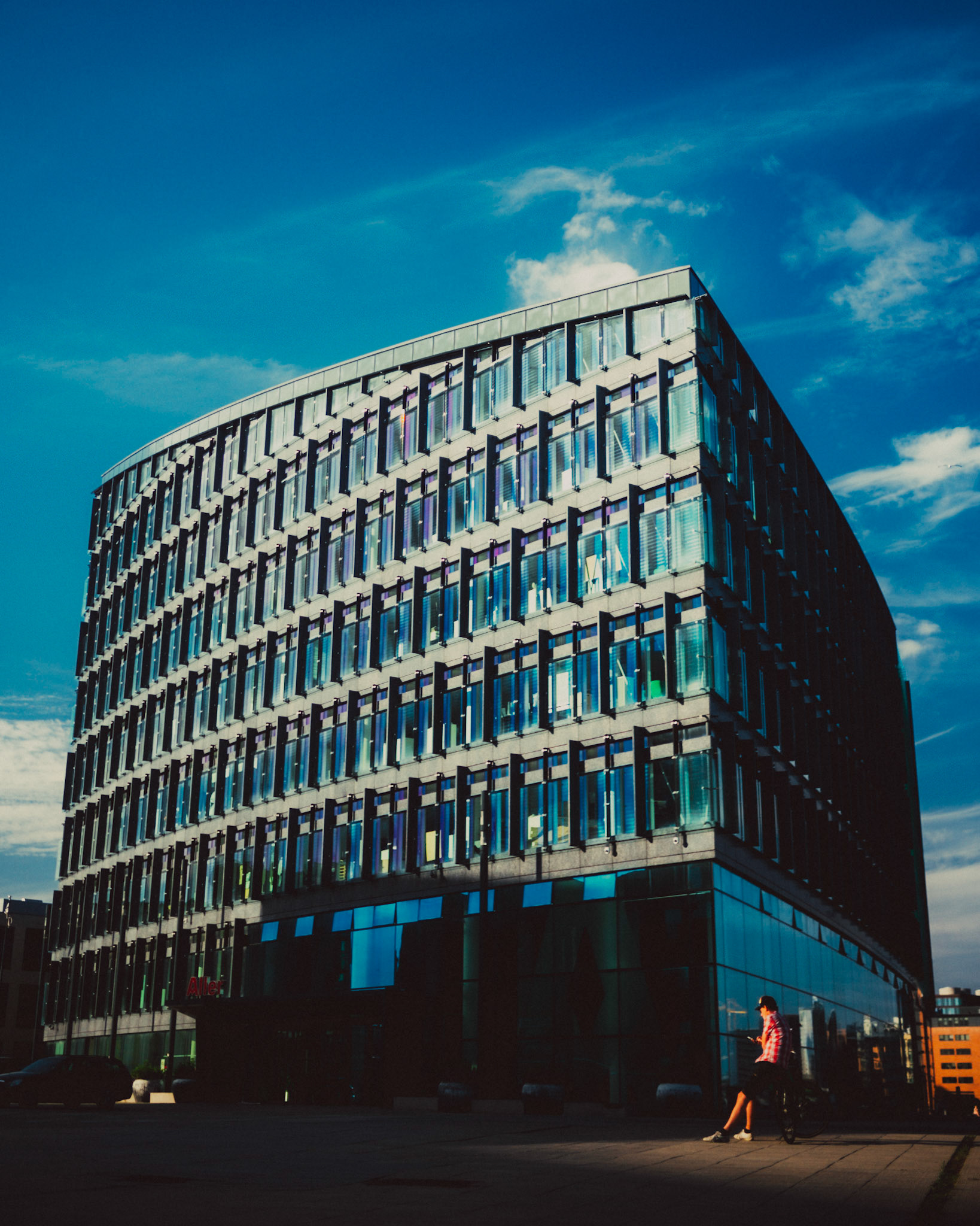 A modern glass building in Copenhagen, Denmark, August 2015, Leica M.