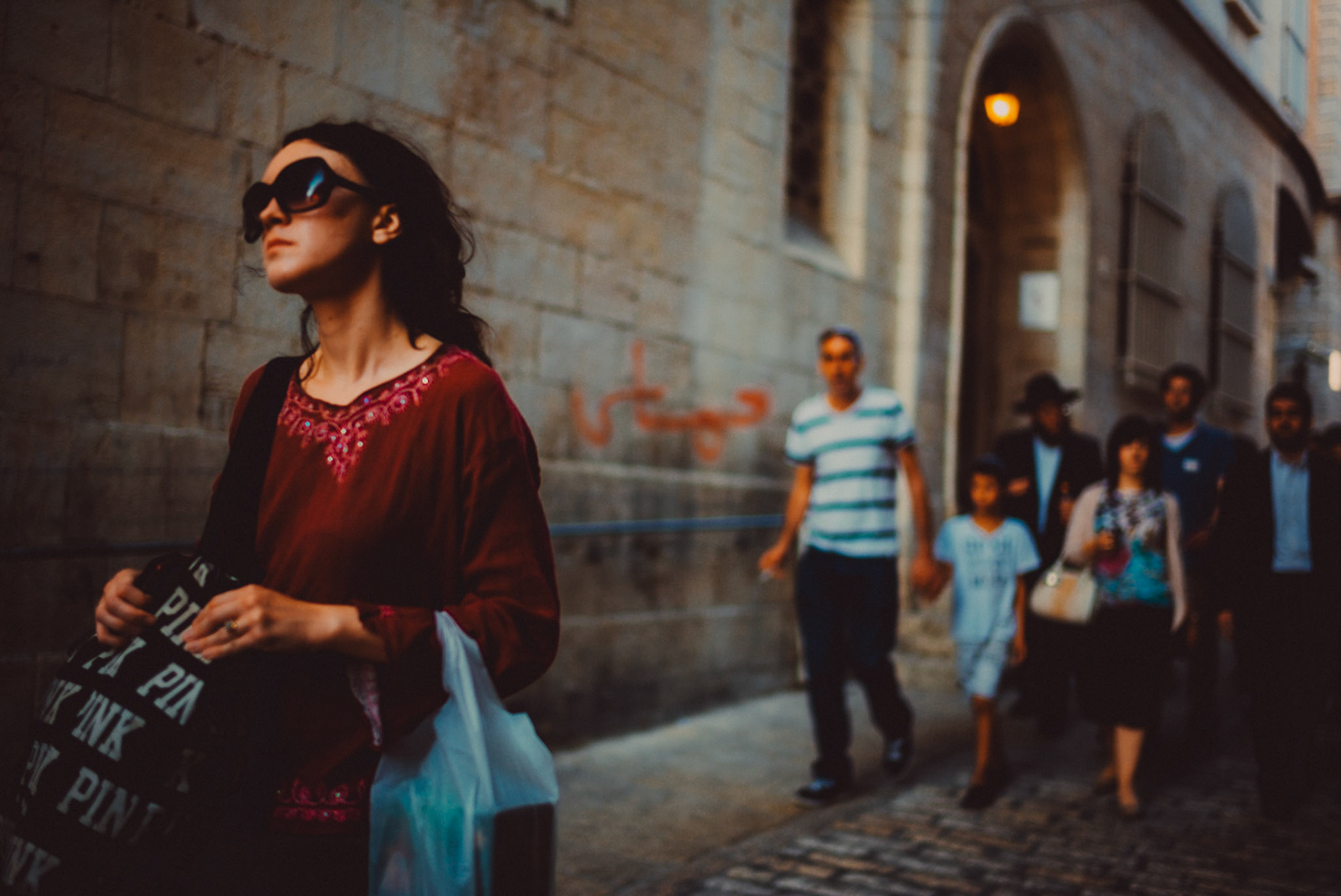 Pedestrians at the Muslim Quarter of the Old City, Jerusalem, Israel, July 2015, Leica M.