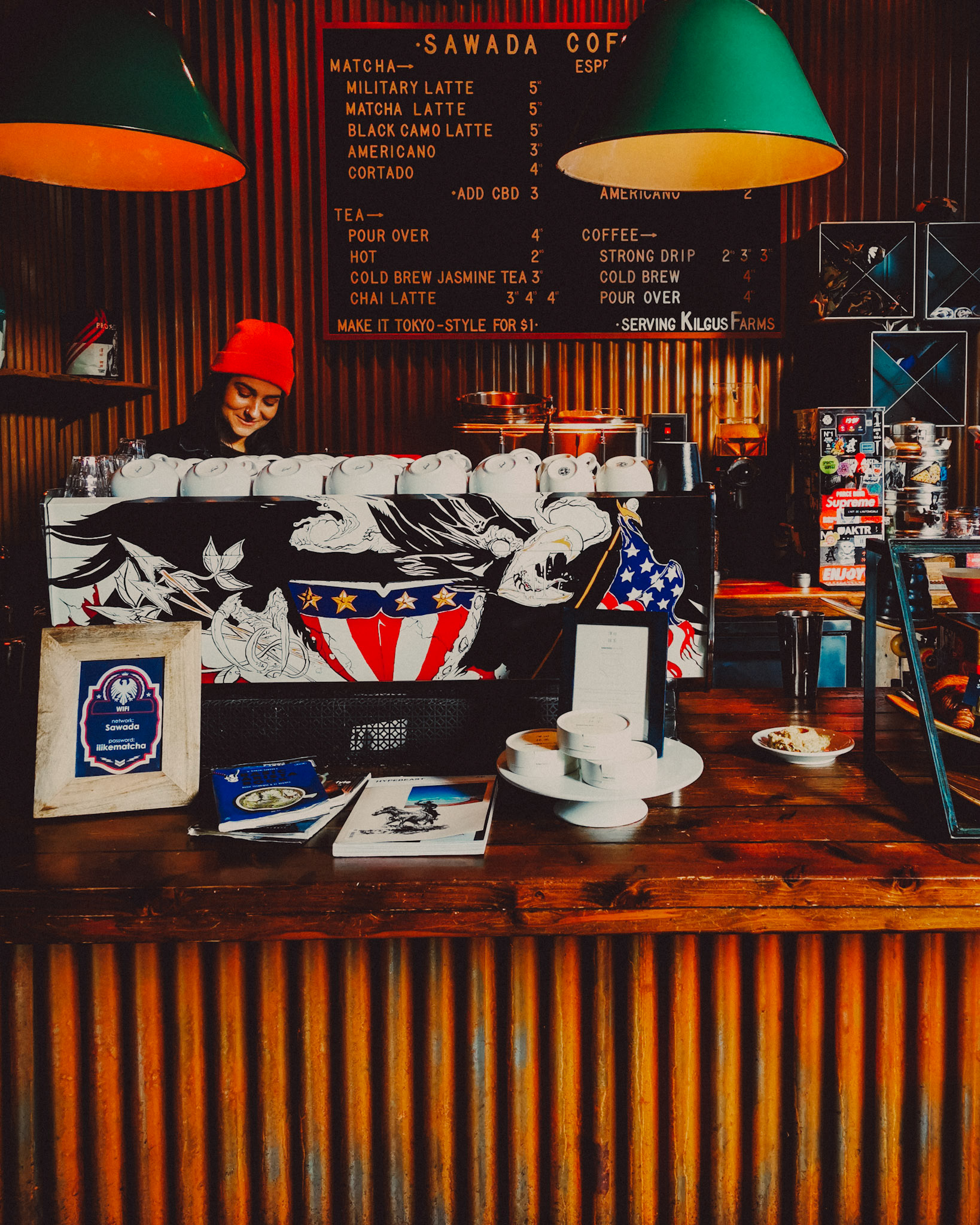 A barista behind the Sawada Coffee bar, Chicago, Illinois, USA, November 2019, Huawei P30 Pro.