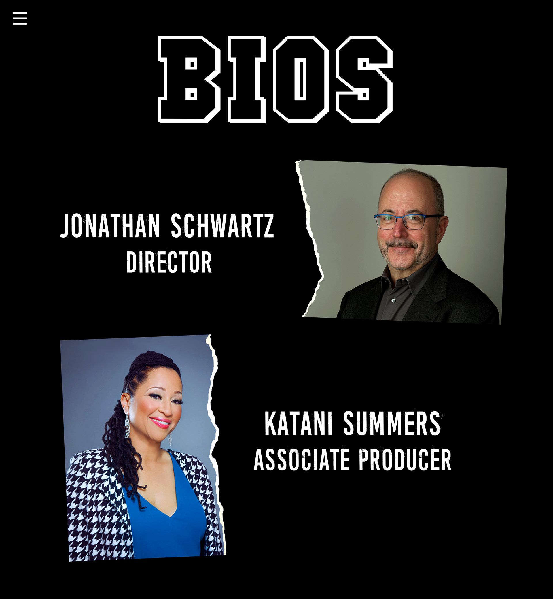 UI design for the Codeswitching website. Bios page mockup. Position/title of each character appears upon picture scroll over.