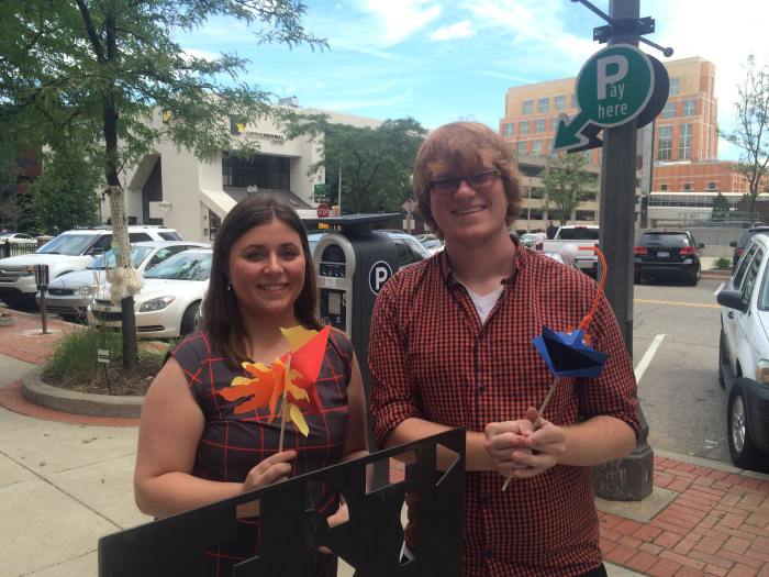 Posing with fellow intern after puppet-making