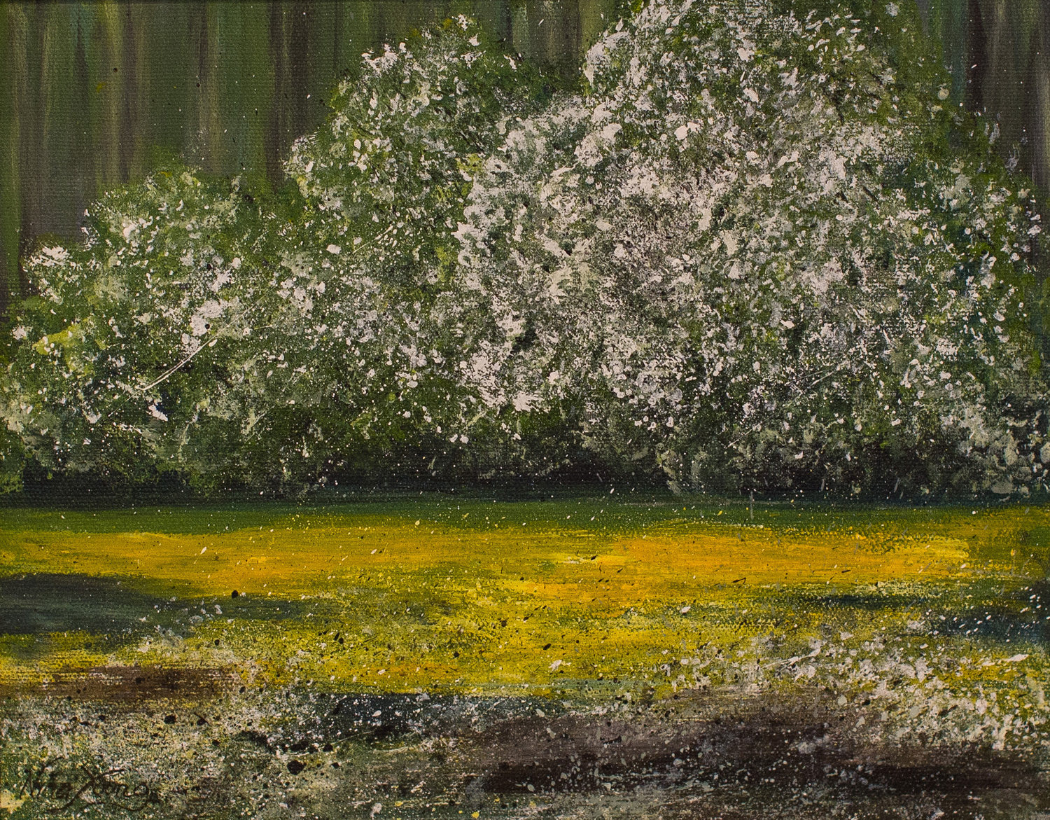 Wild Pear Trees, Ceou Valley - Mixed media on paper - 24cms x 30cms