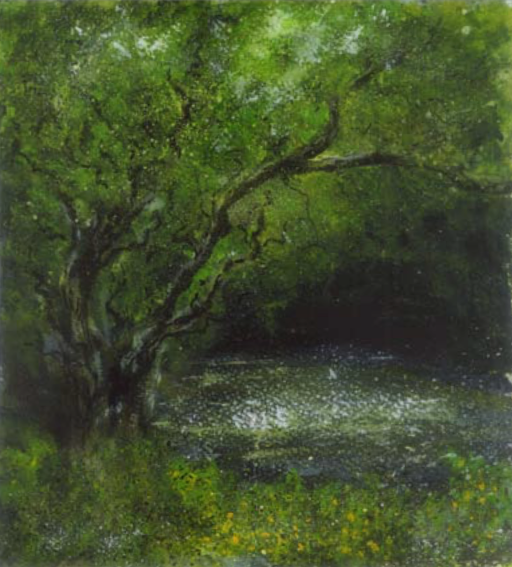 Into Bolesbridge Water - Mixed media on paper - 22cms x 20cms