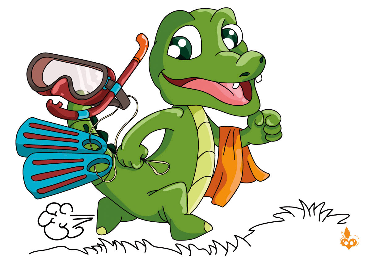 Mascotte croco Piscine la Vague