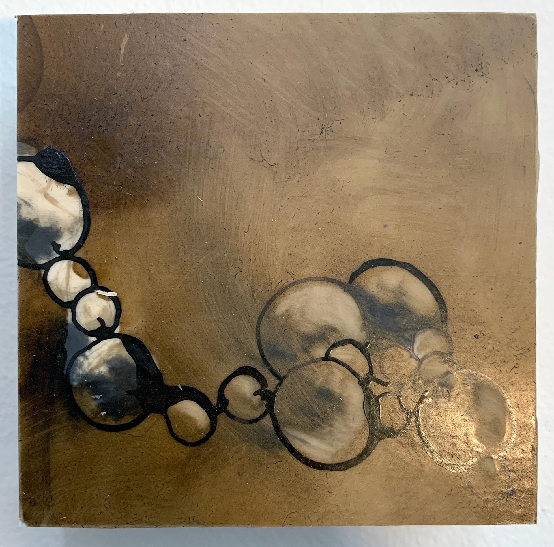 Connected 1. Ink, Charcoal & Tar on vellum mounted on panel. 4" x4"