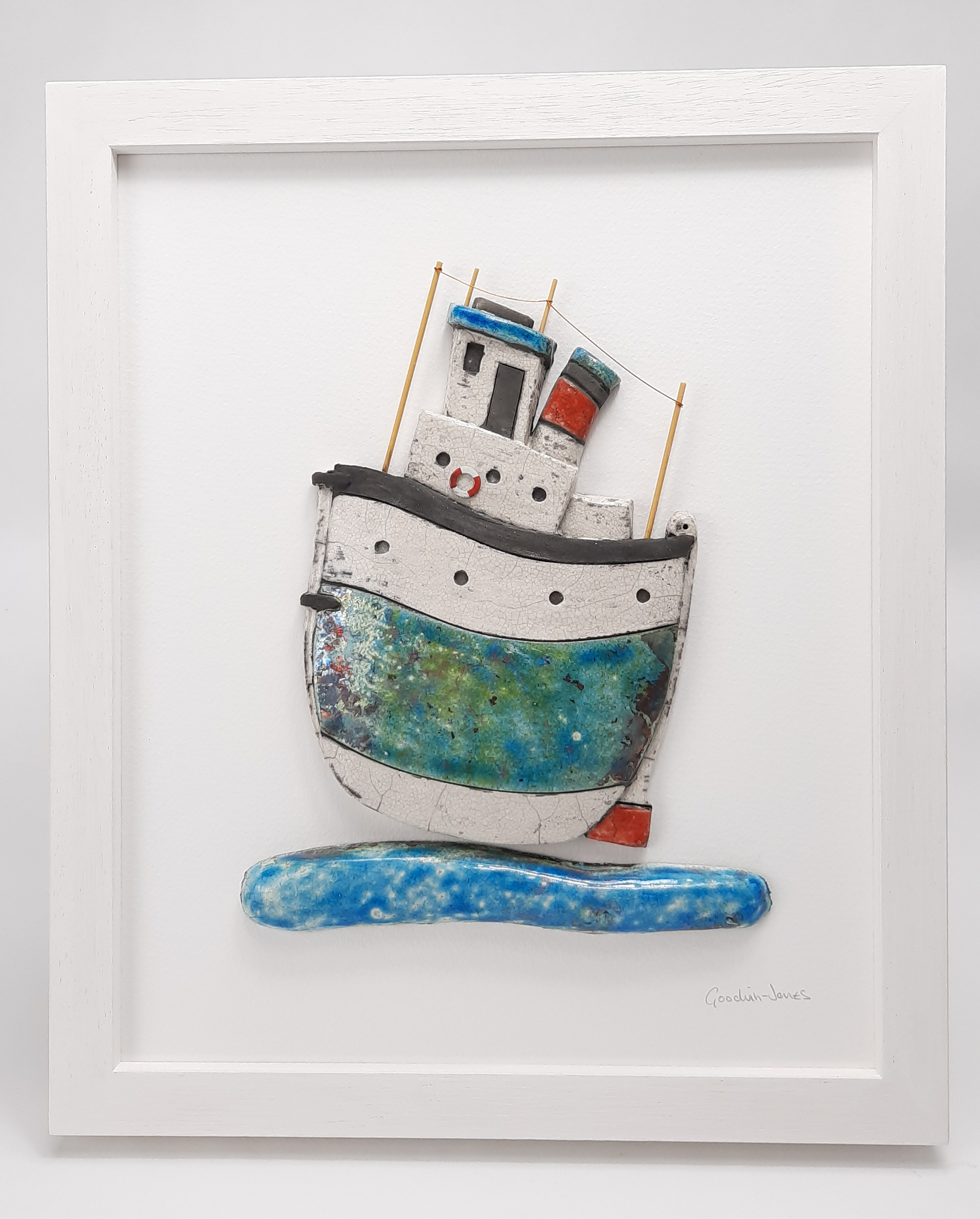 Tableau bateau sur la vague, raku - 120€