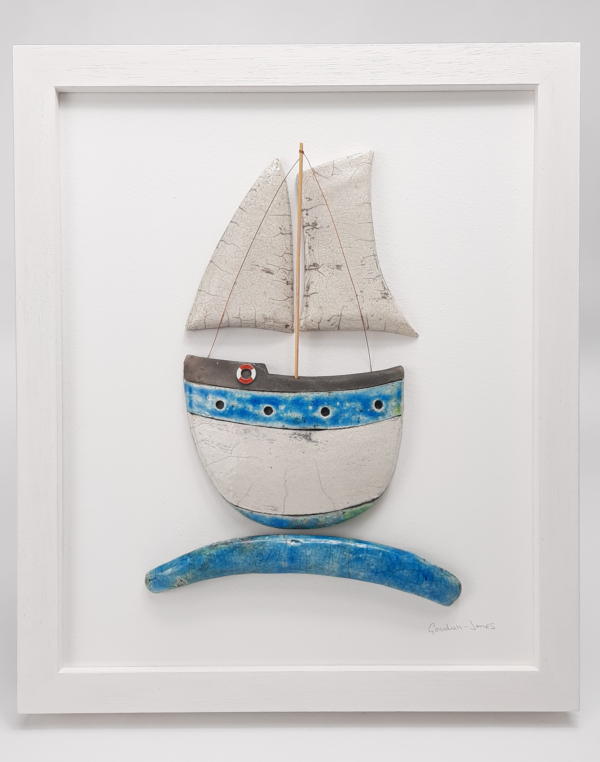 Tableau bateau sur la vague, raku - 120€