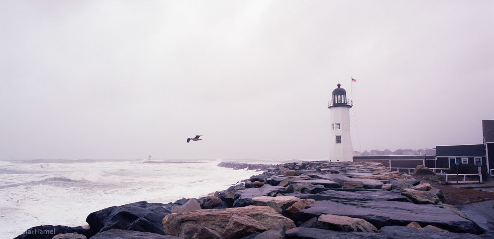 Scituate Light in a Storm 3. Pentax 645N, Kodak Ektar 100-120. 50mm F8, 1/180", UV