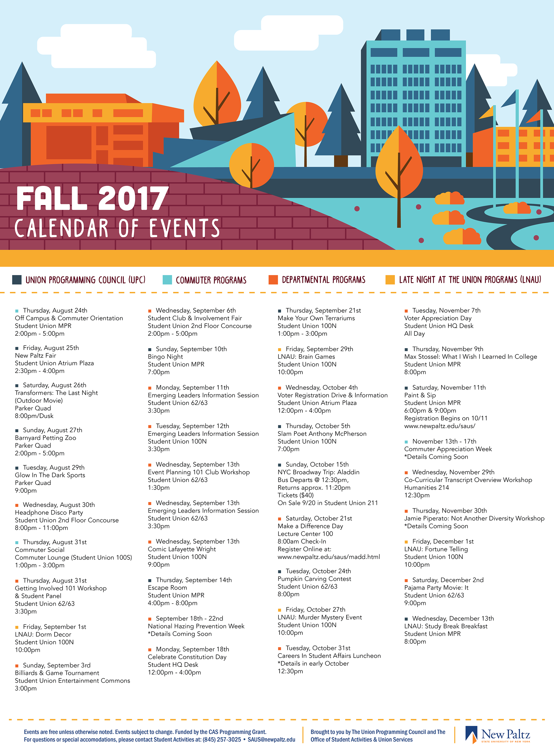 Marissa Carroll SUNY New Paltz Calendar of Events Fall 2017