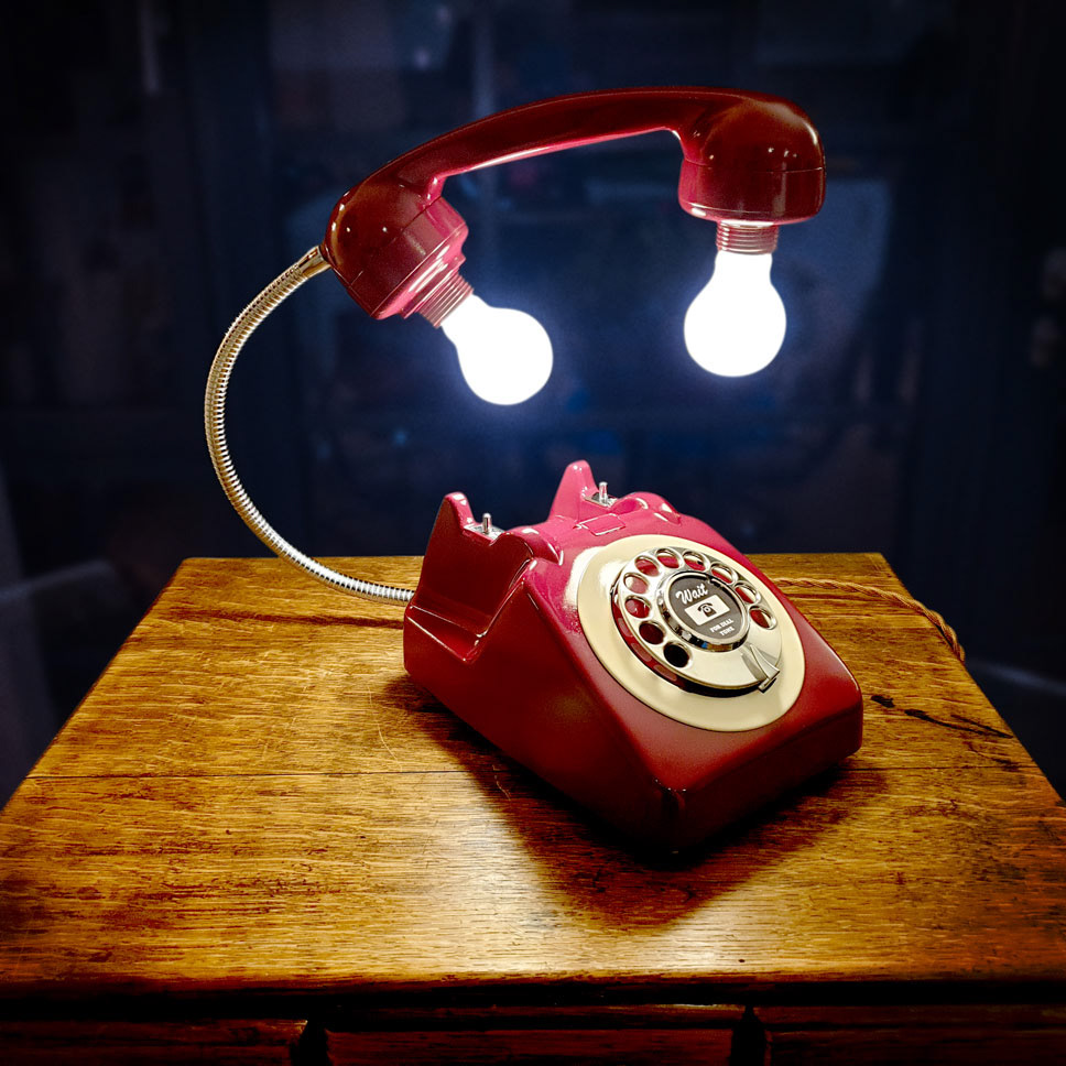 Upcycled Retro Vintage GPO 1960s Rotary Telephone Lamp Burgundy/Cream