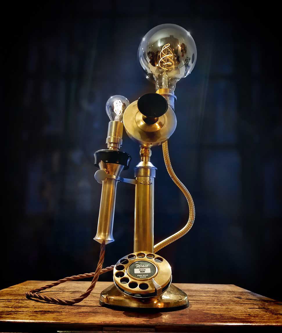 Upcycled Vintage Brass GEC Candlestick Telephone Lamp