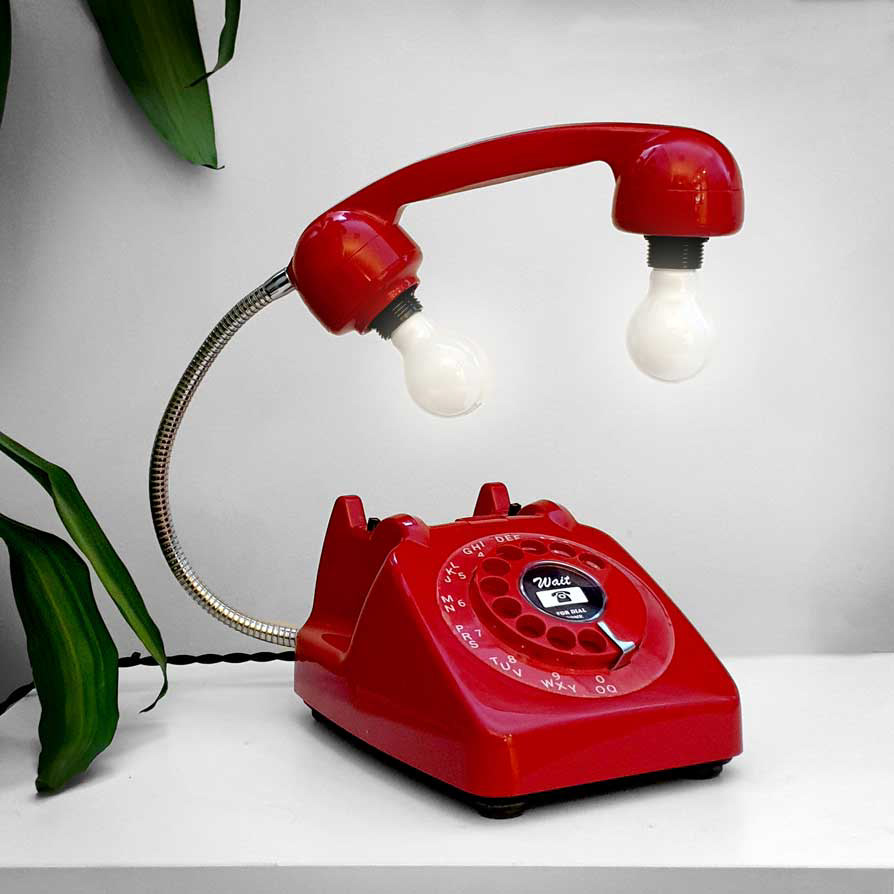 Upcycled 1960s Retro Vintage Red Rotary Telephone Lamp
