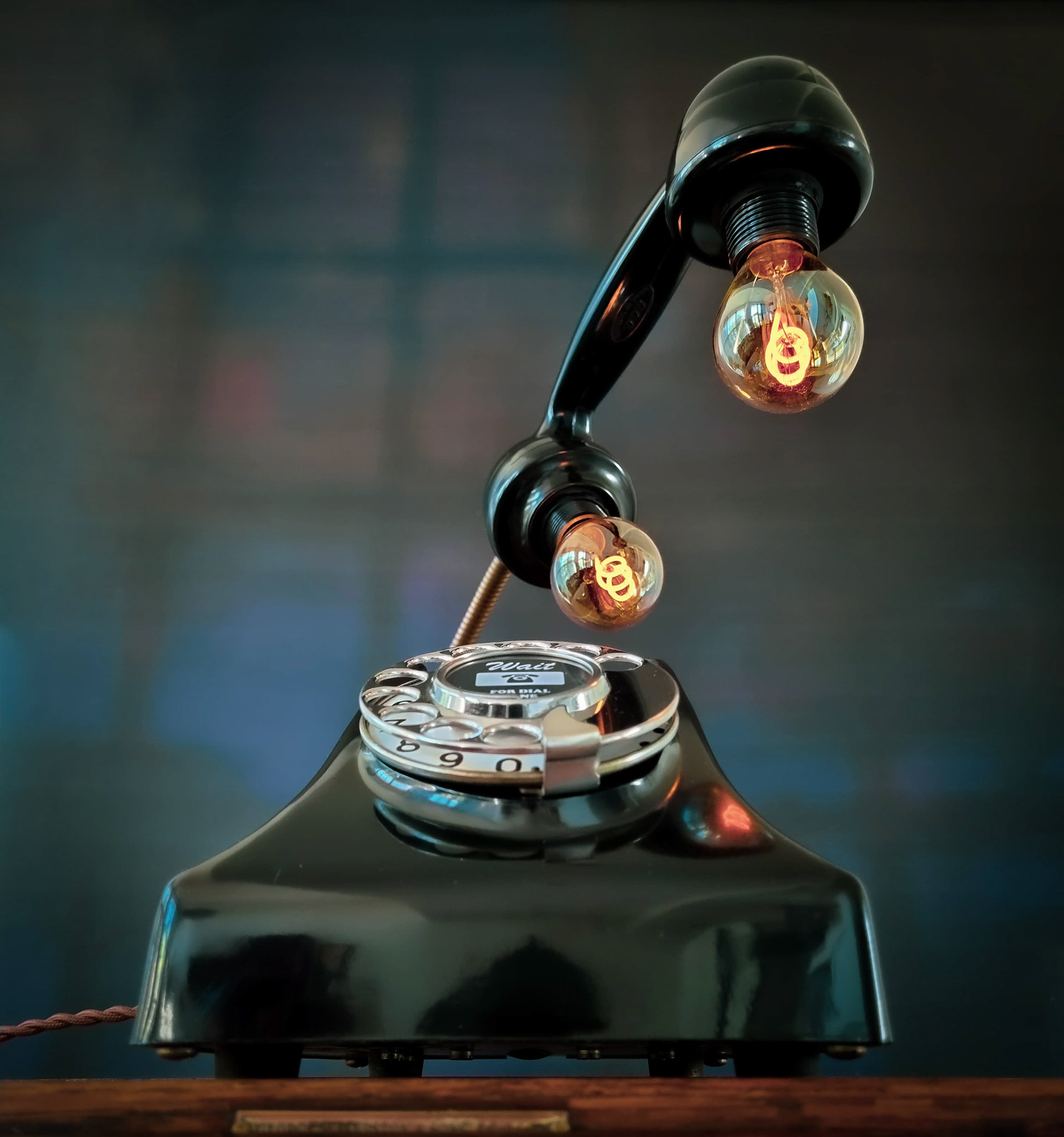 Upcycled telephone desk lamp