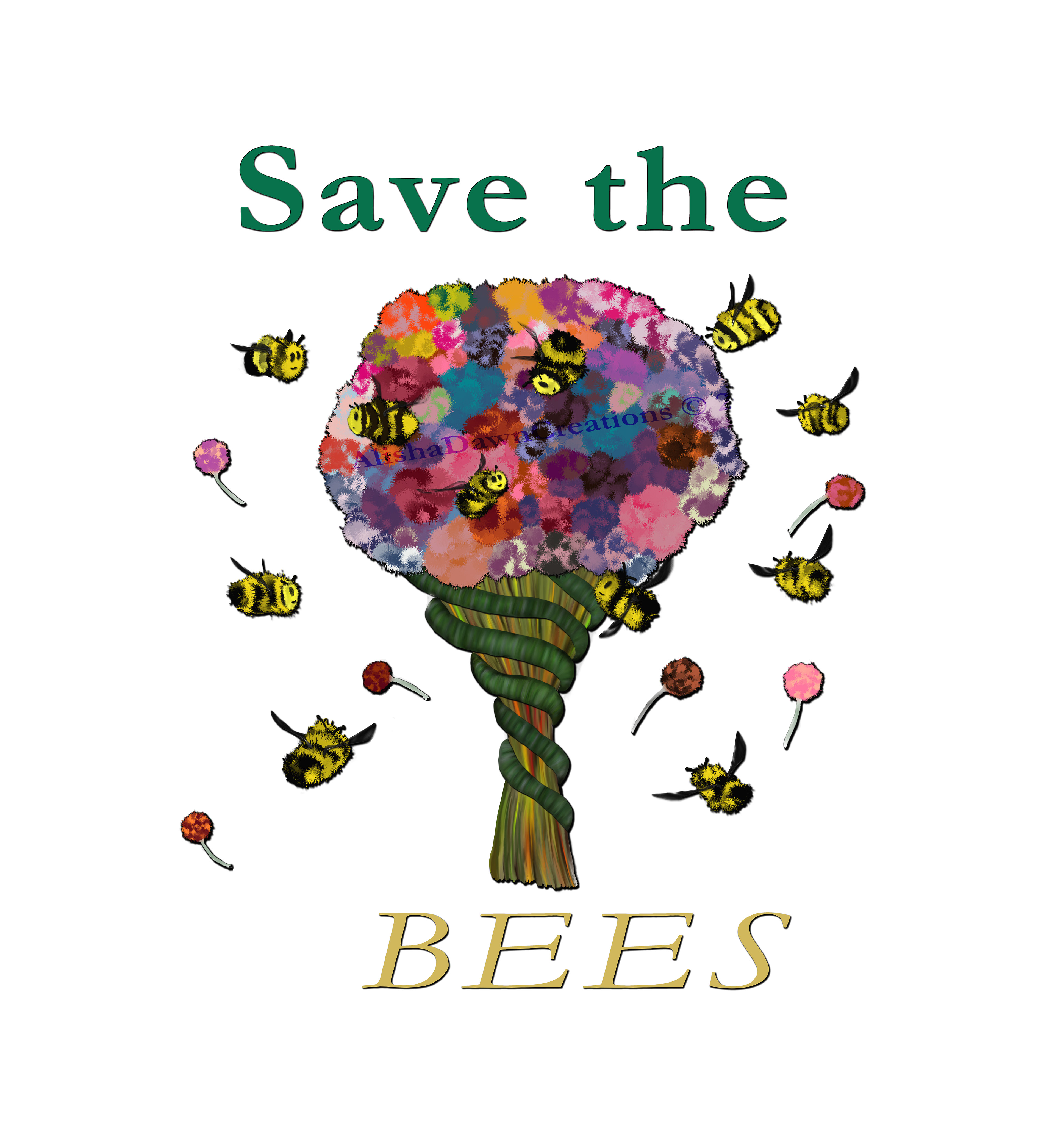 Save the Bees May 5, 2017  Created this for an art contest that asked us to create something floral themed, I decided to combine the floral with the bees to help spread the message to Save the Bees!