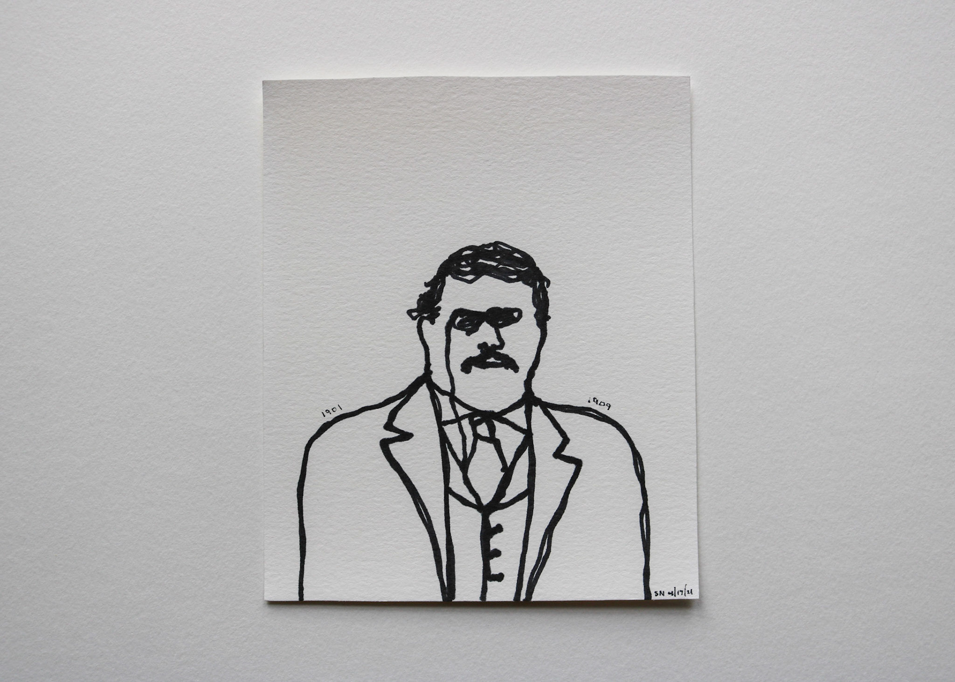 Theodore Roosevelt / Black Marker on White Card Stock / 7 x 6 in