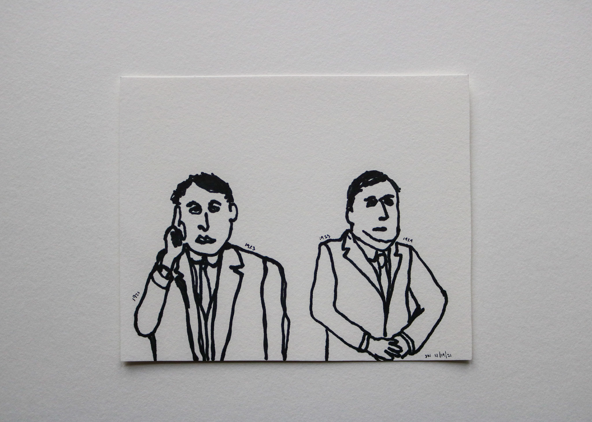 Warren Harding & Calvin Coolidge / Black Marker on White Card Stock / 7 x 6 in