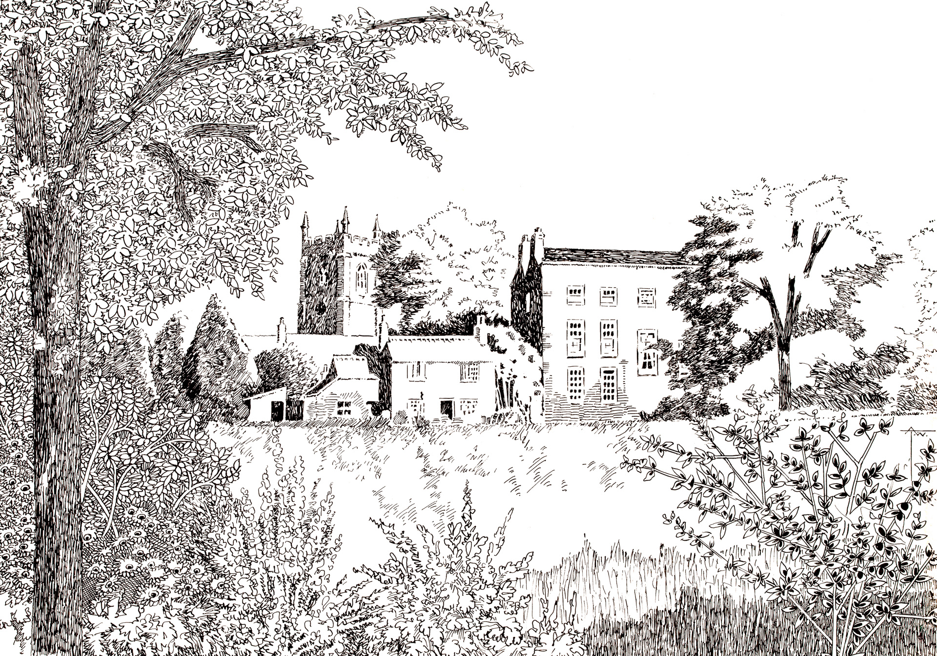 Church and Rear of Rectory at Stathern