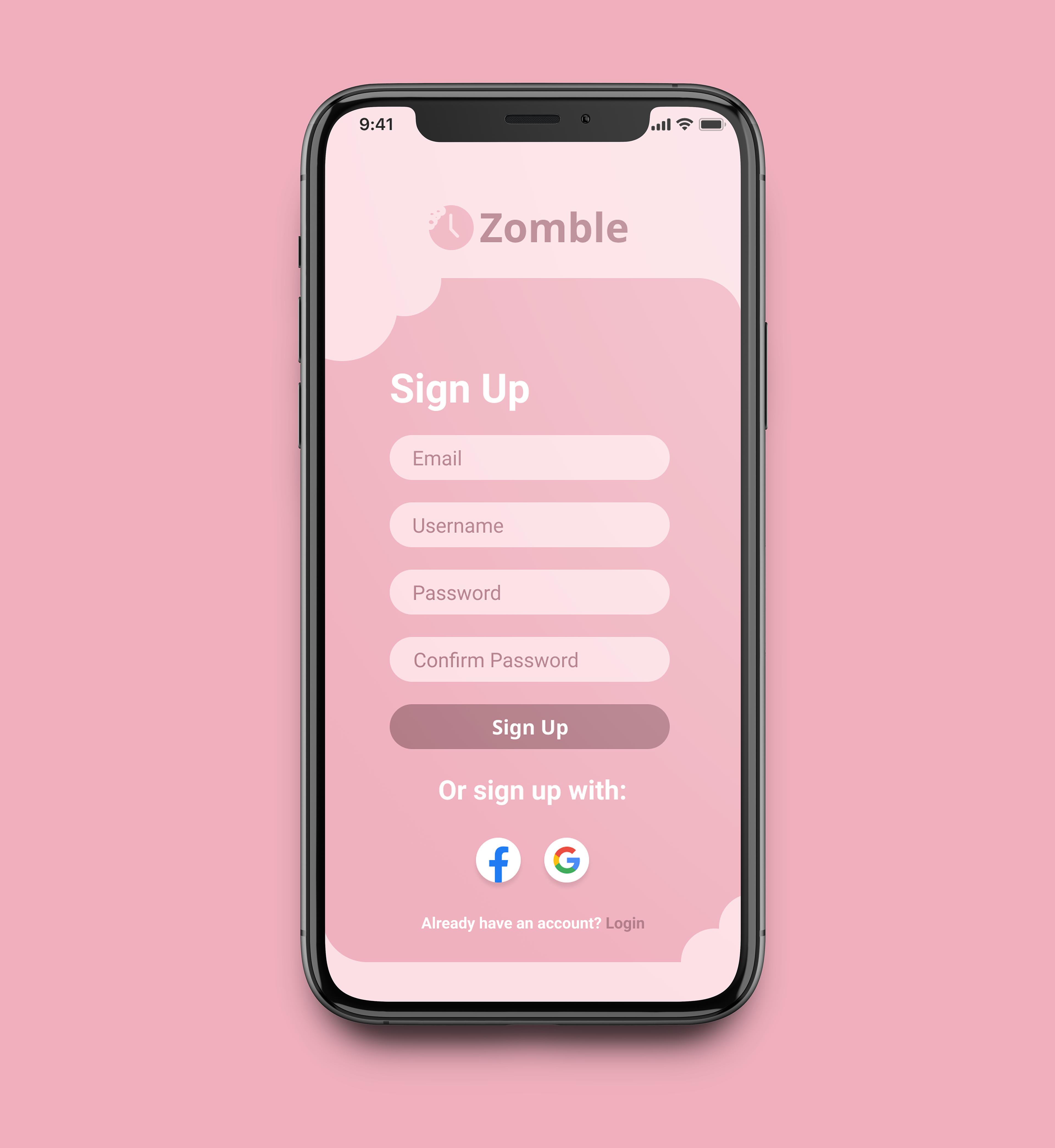 Users are also able to login with Facebook or Google.