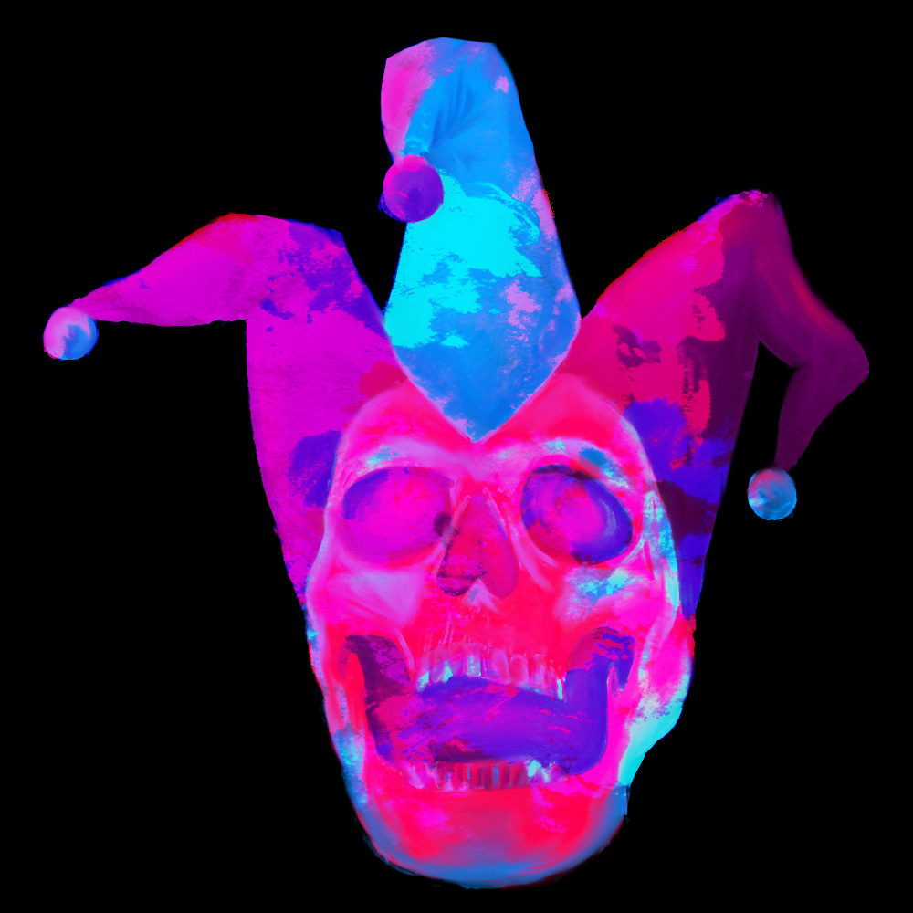 a painted skull with overlay layer