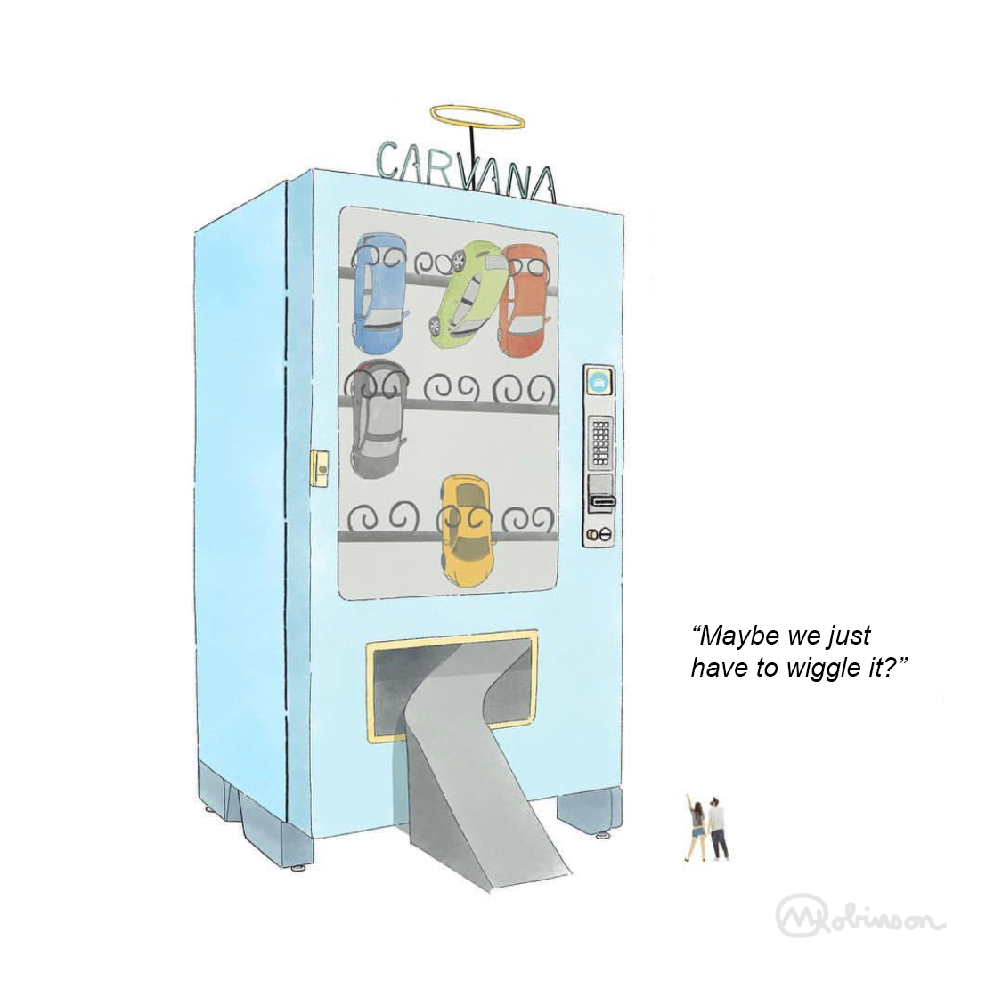 "Skip the Dealership". I remember the first time seeing a Carvana vending machine. My first thought was "What if it got stuck like that Snickers bar I was never reimbursed for?".