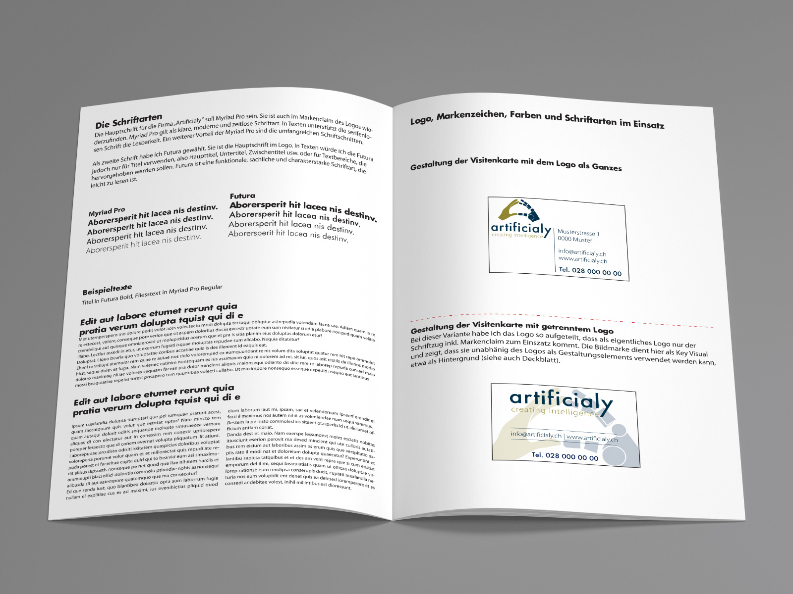 Internes Projekt von localsearch für den visuellen Aufritt für die Firma Artificaly