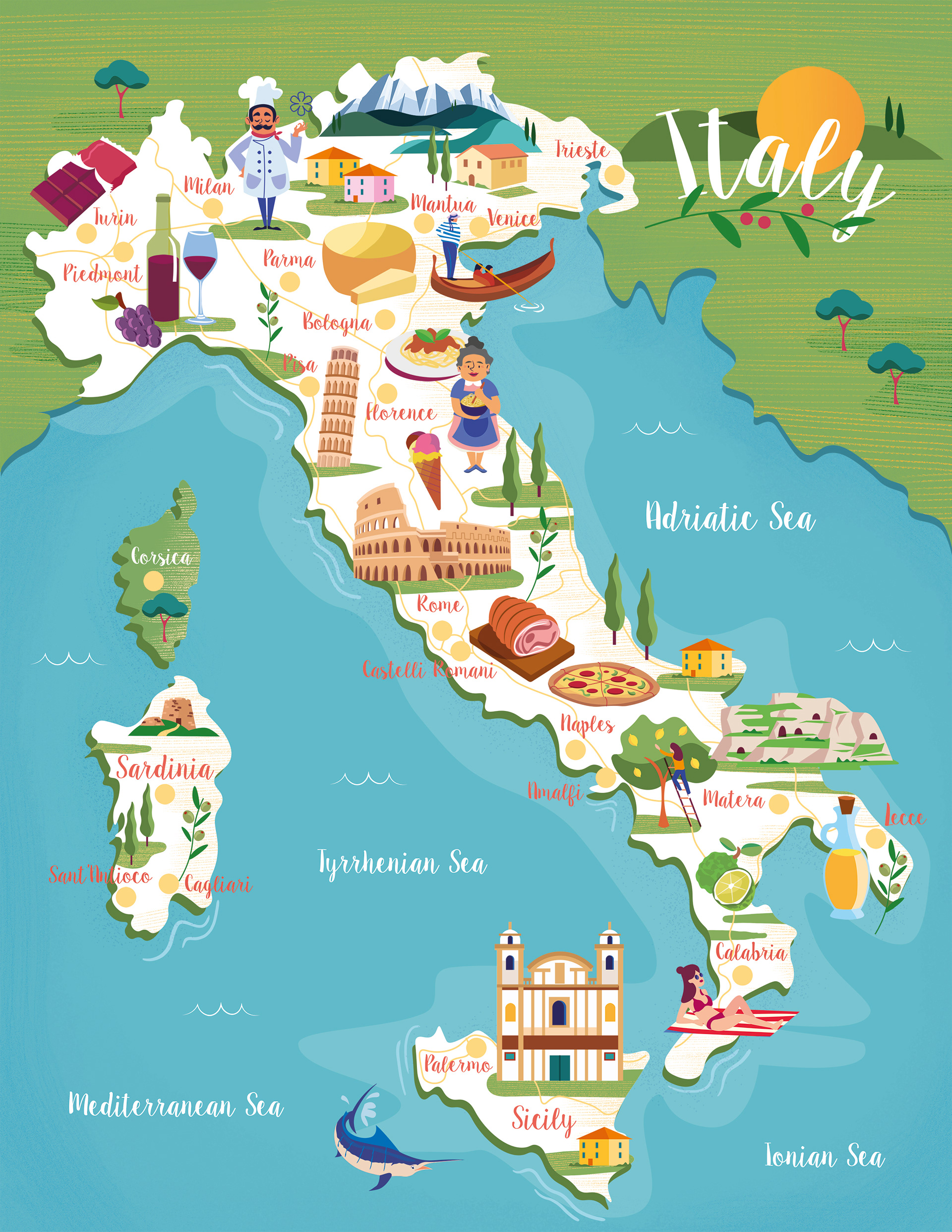 Jasmijn Evans Illustration Food And Travel Magazine Italy Map