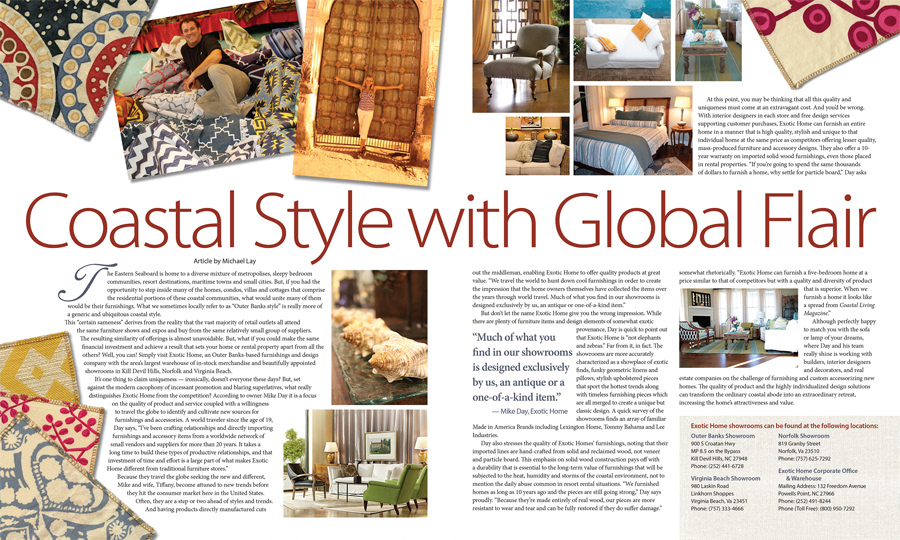 Magazine page design: Coastal Style, Global Flair