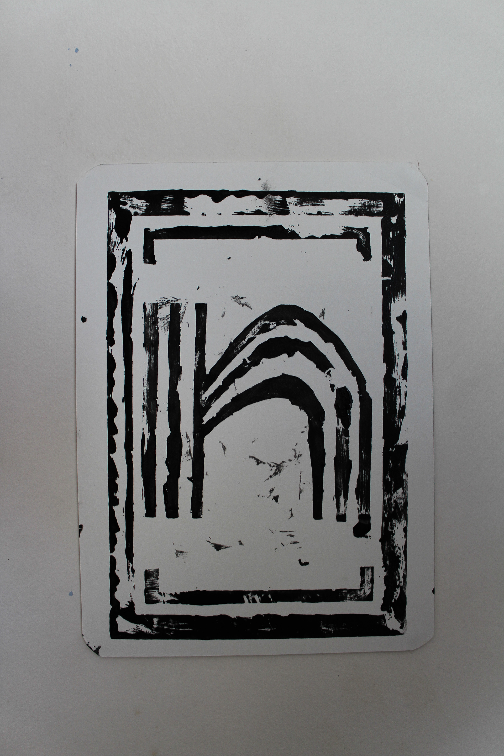 This N was printed using a carving block and acrylic paint, in refernce to the long history of printing, from lino to copper plate.