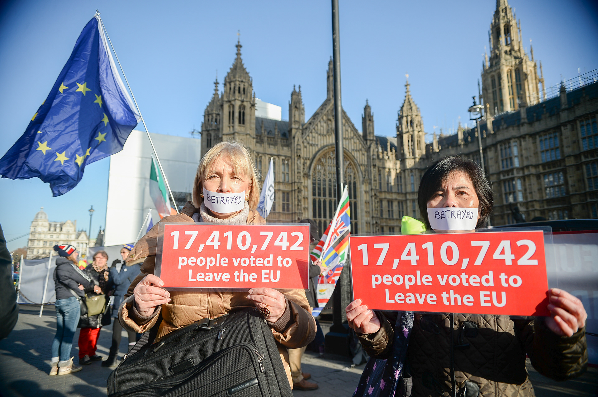 Pro Brexit Demonstrators outside the Houses of Parliament, Westminster
