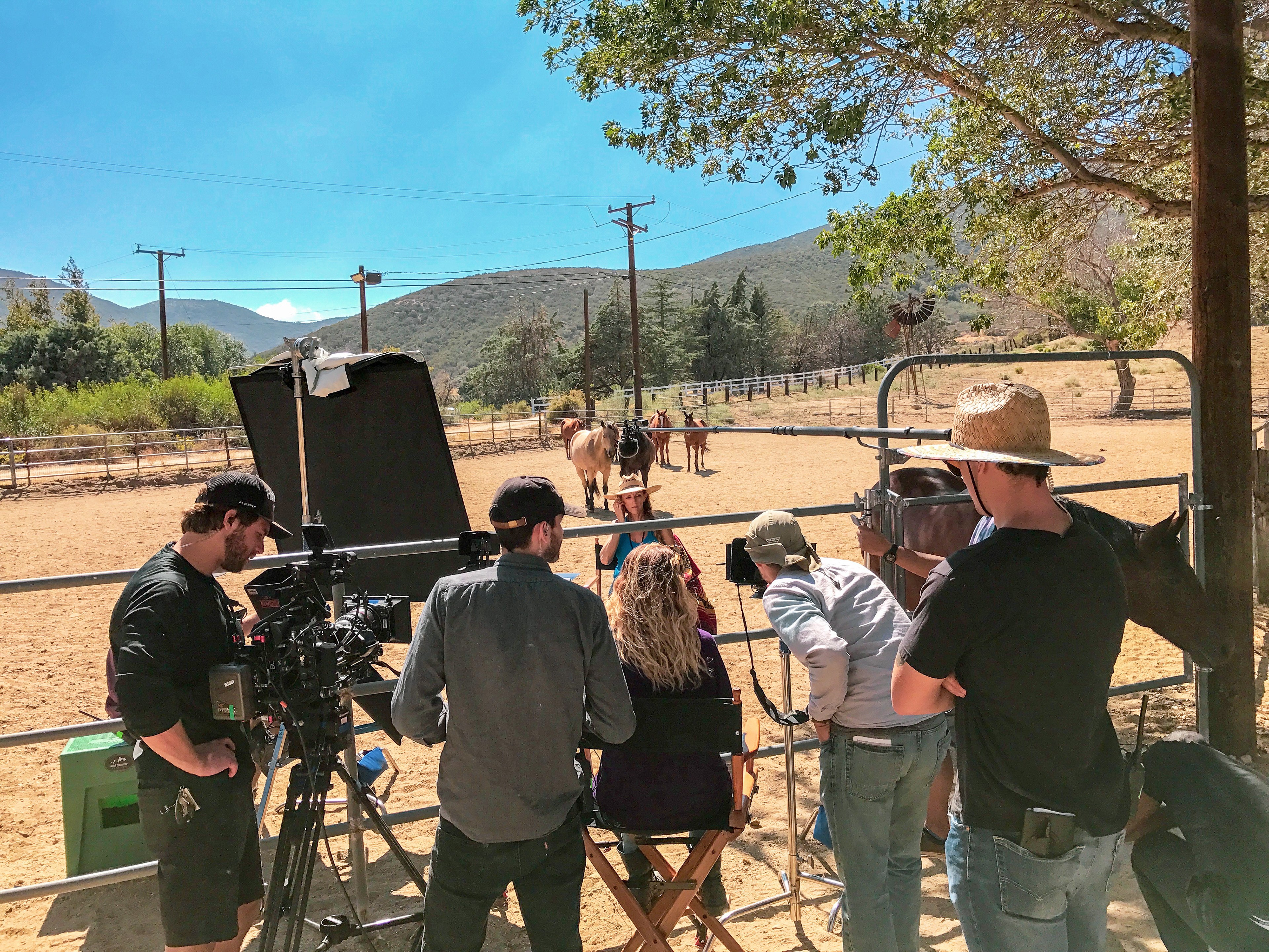 Shooting main interview at Medicine Horse Ranch with our subject in the middle of the pasture with her therapy horses.