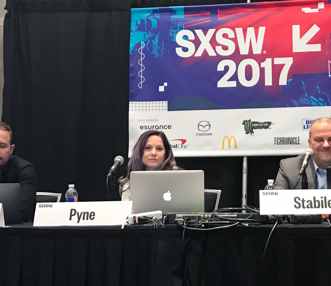Panelist speaking about making the transition from working in traditional media to digital media.
