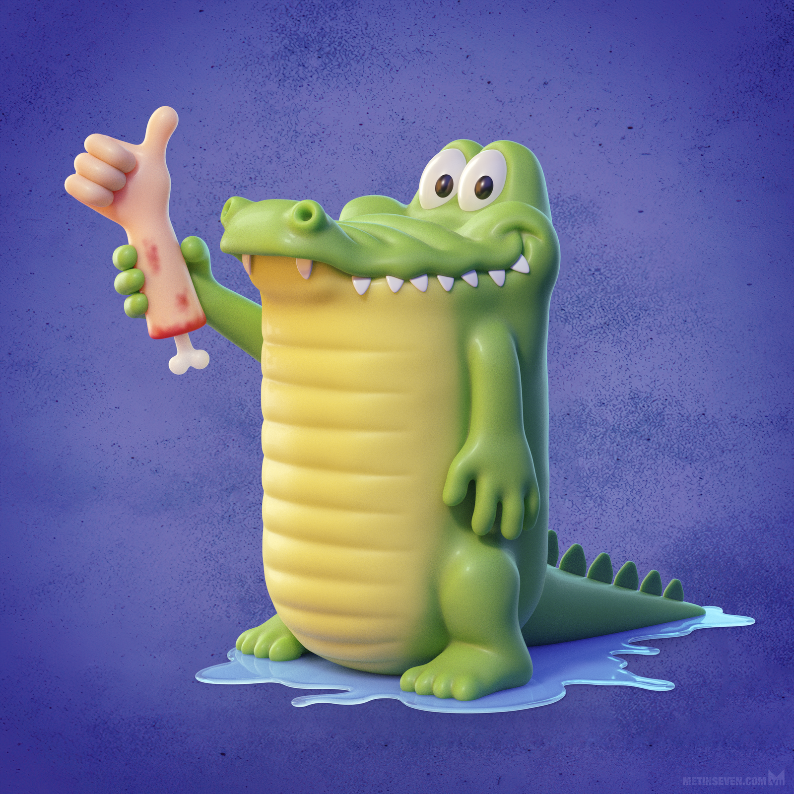 alligator, crocodile, cute, cartoon, toy, character, designer, illustration, blender3d, b3d, zbrush