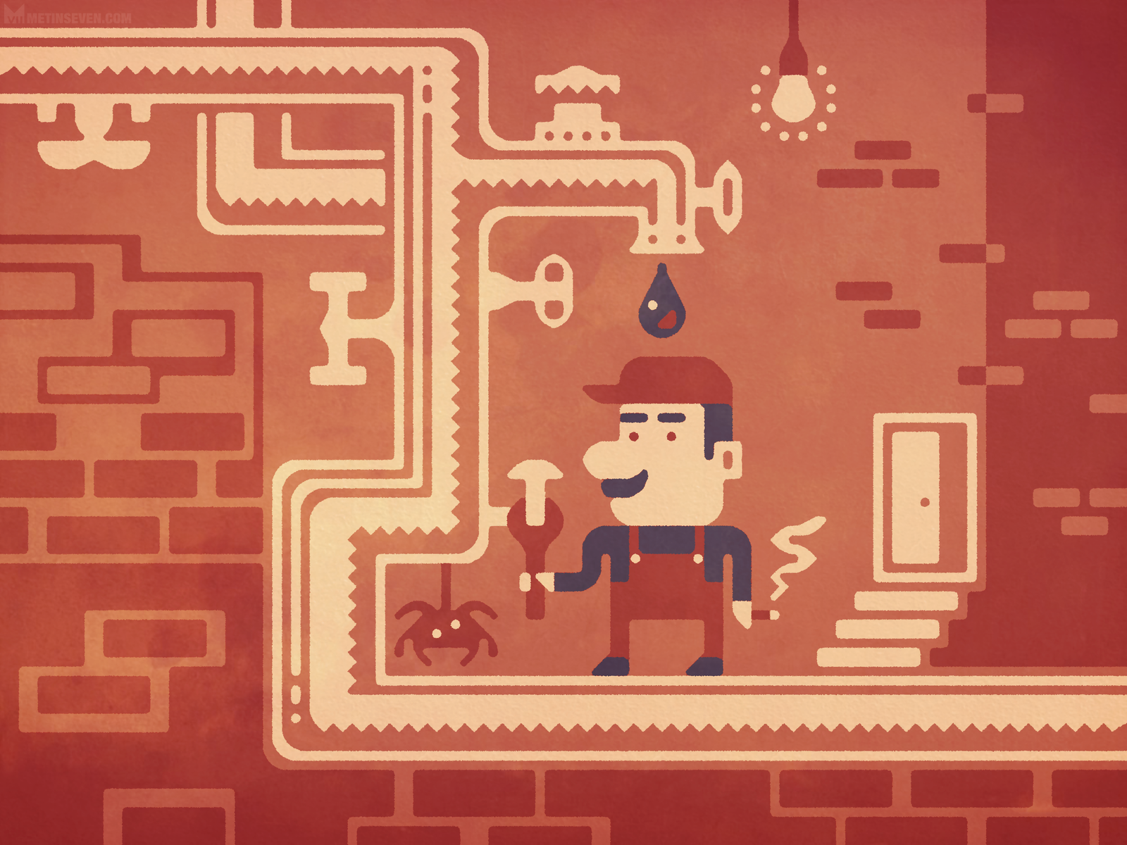 2d, artwork, illustration, illustratie, character, karakter, design, ontwerp, graphic, grafisch, vector, mario, nintendo, cellar, kelder, plummer, loodgieter, retro, cartoon modern, style, stijl