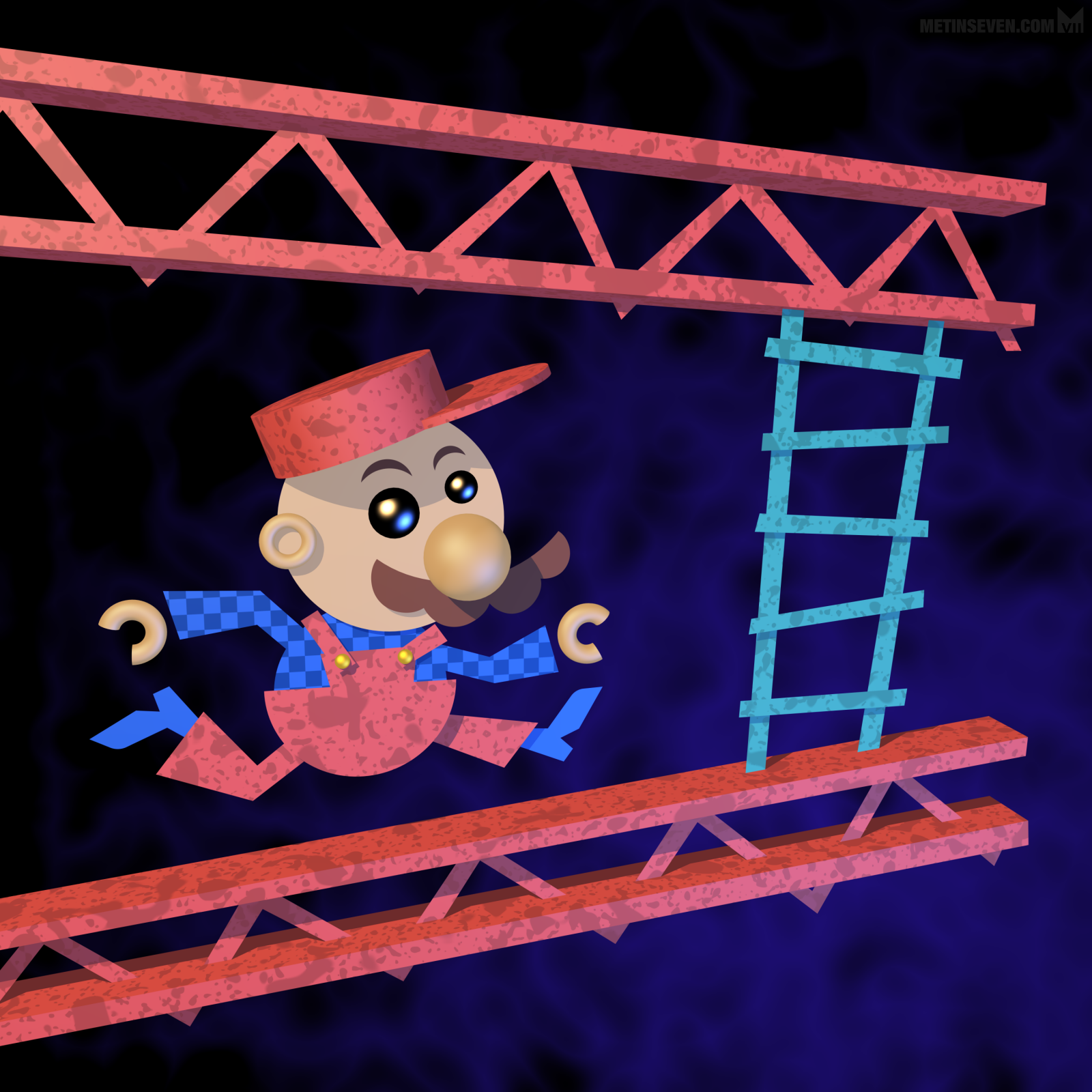 Illustration of Mario in an experimental 2D / 3D style blend • Illustratie van Mario in een experimentele 2D / 3D stijlmix