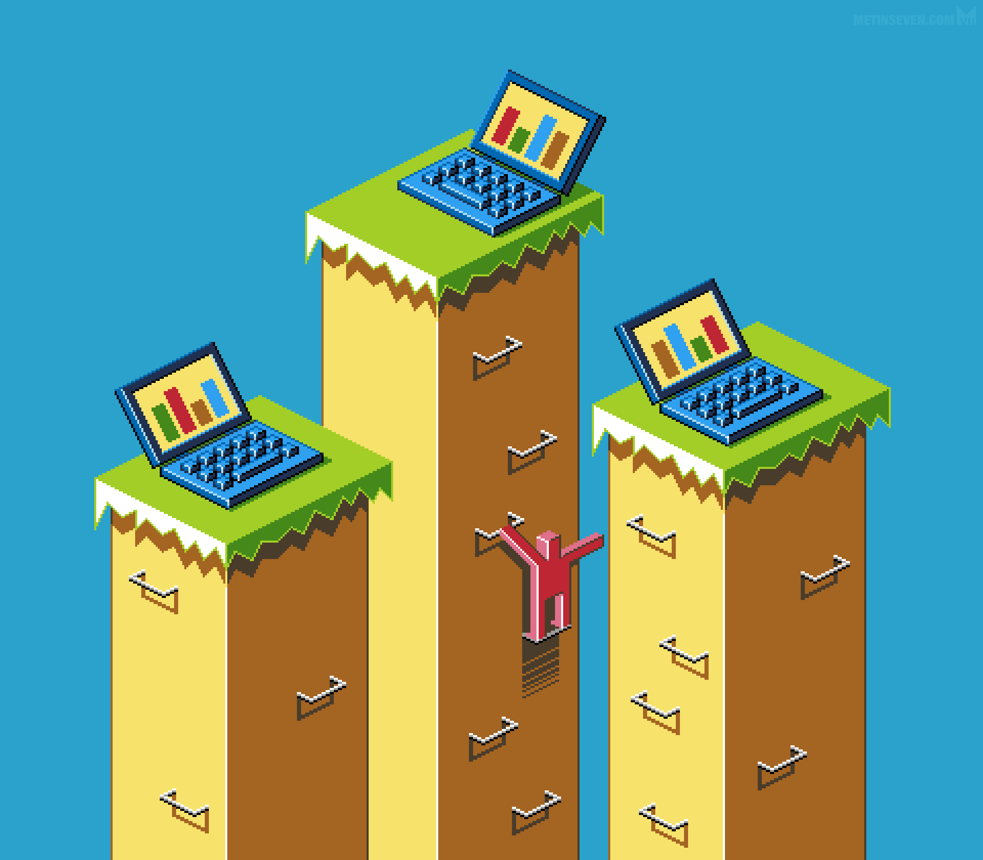 Digital platforms — isometric pixel illustration • Digitale platformen — isometrische pixel-illustratie