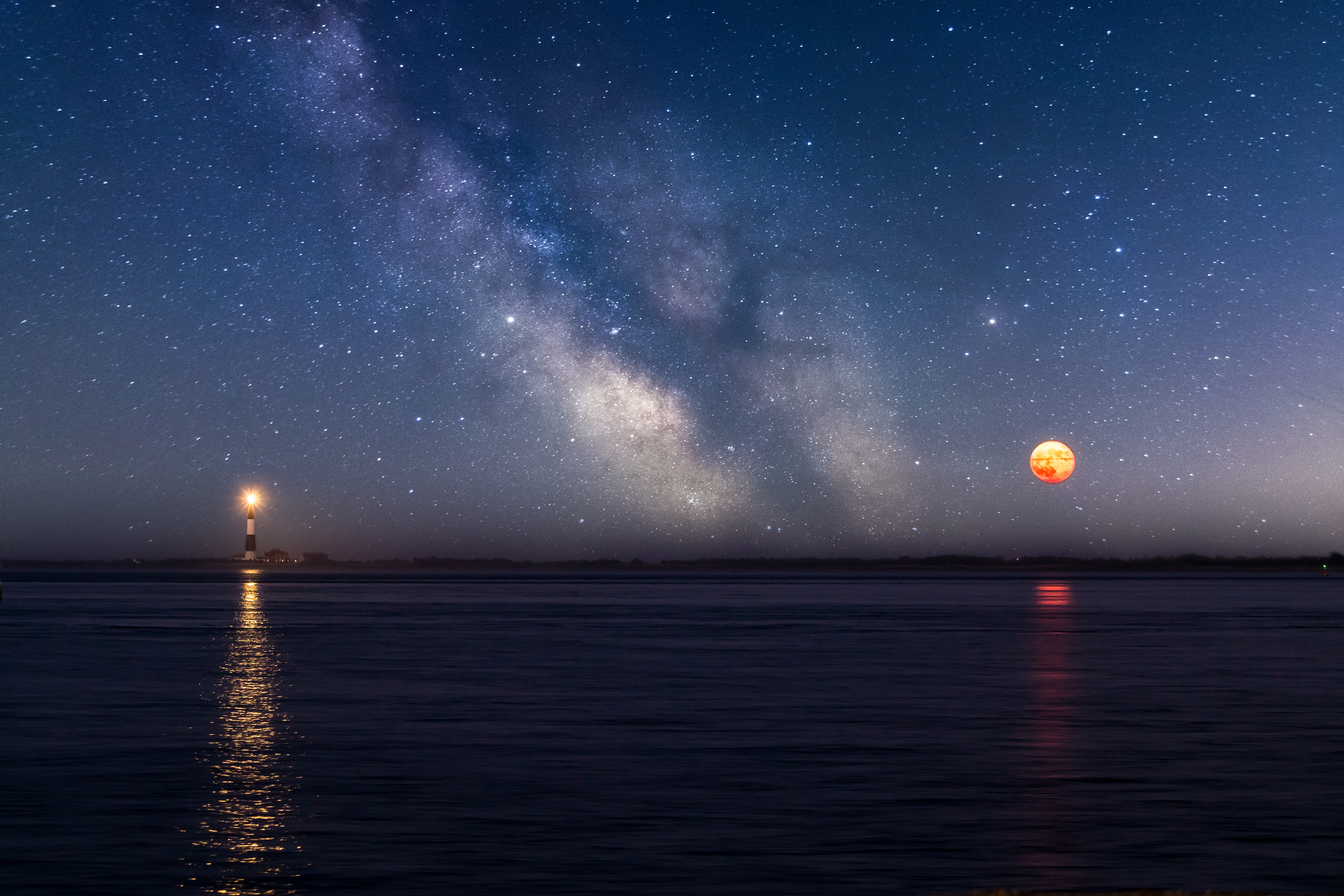 Fire Island Lighthouse Milky Way Moon Composite