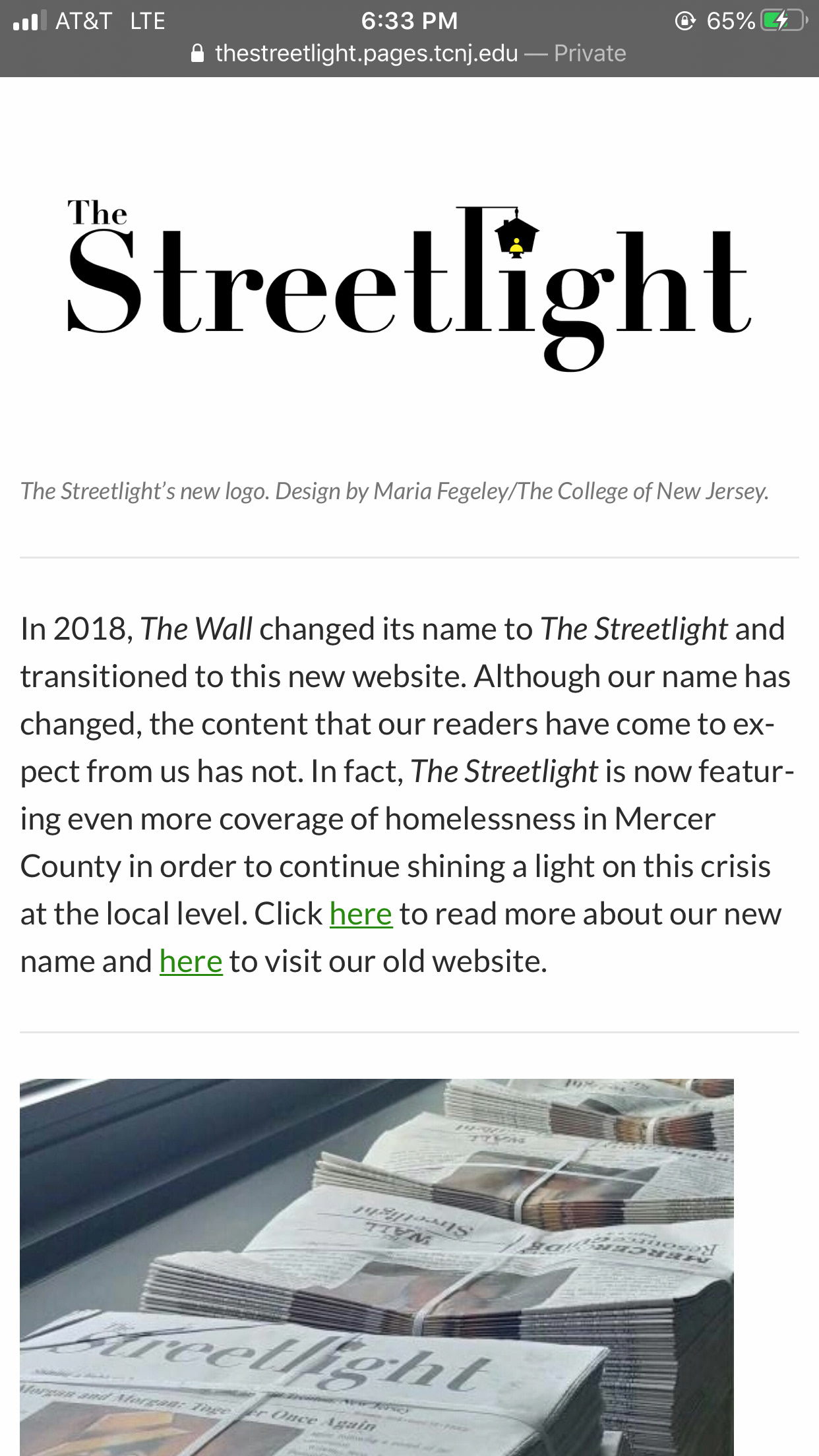 Logo design for The Streetlight, Mercer County Alliance's biannual newsletter. The Streetlight aims to raise awareness and provide information and resources to individuals and families experiencing homelessness in Mercer County, NJ.