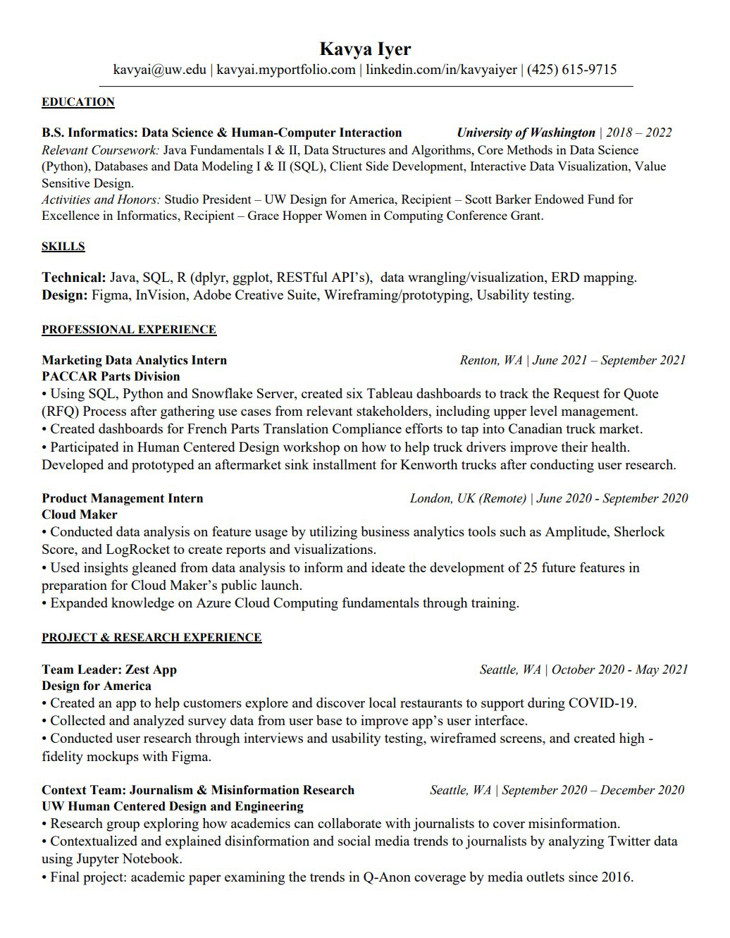 Kavya Iyer - Resume