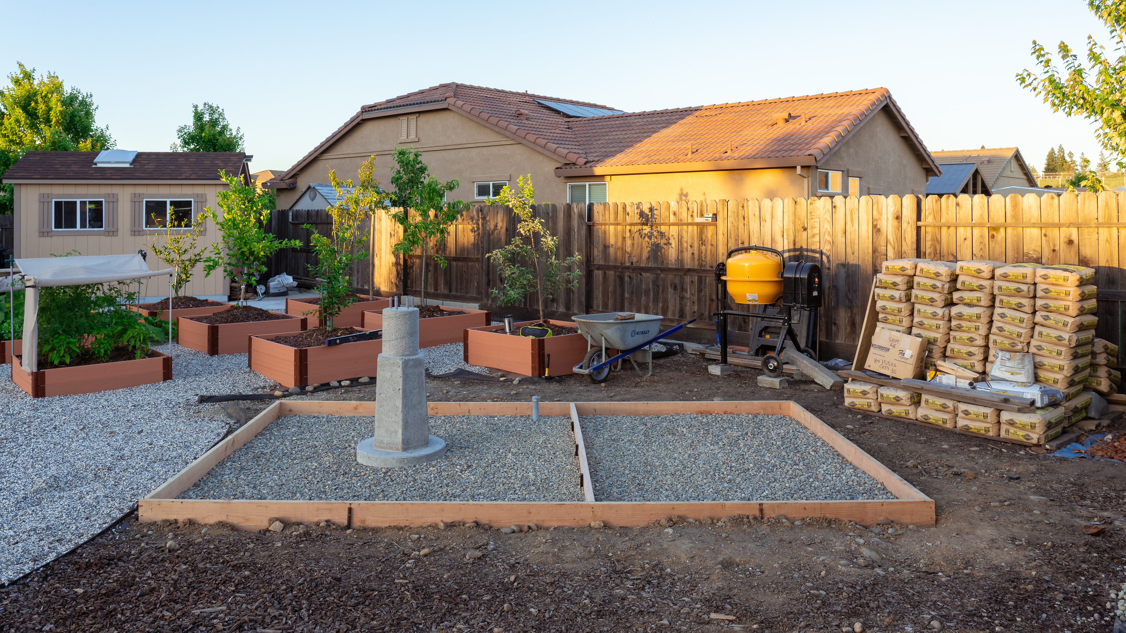 Pad forms framed and leveled