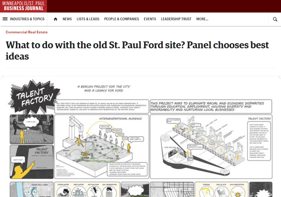 Minneapolis/st. Paul Business Journal shows talent factory in news article, best ideas for ford site, legacy for ford