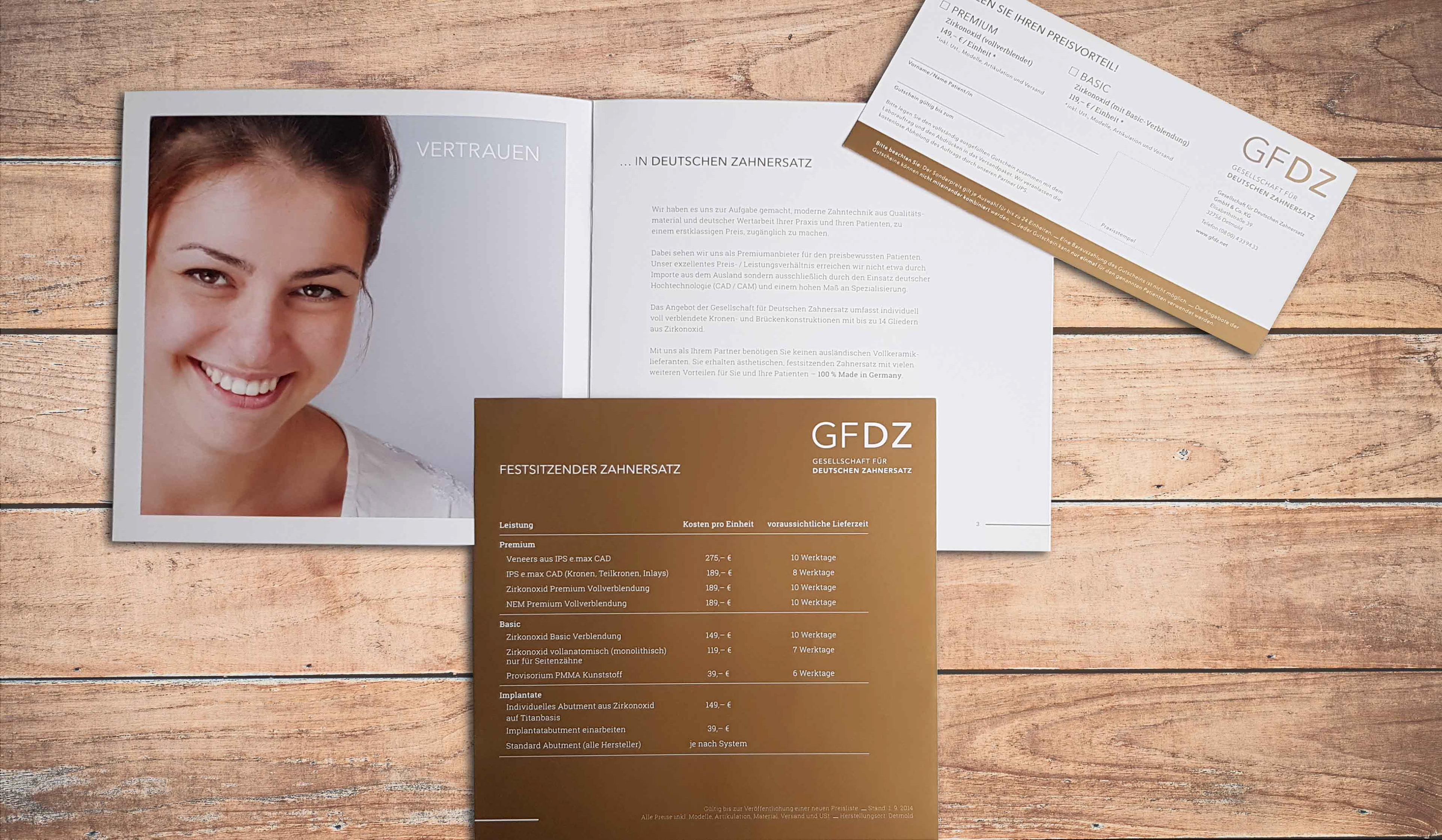 Imagebroschüre, Einleger und Gutschein GfDZ