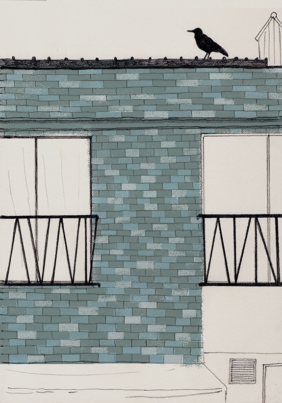 古い建物/鉛筆、着色デジタル