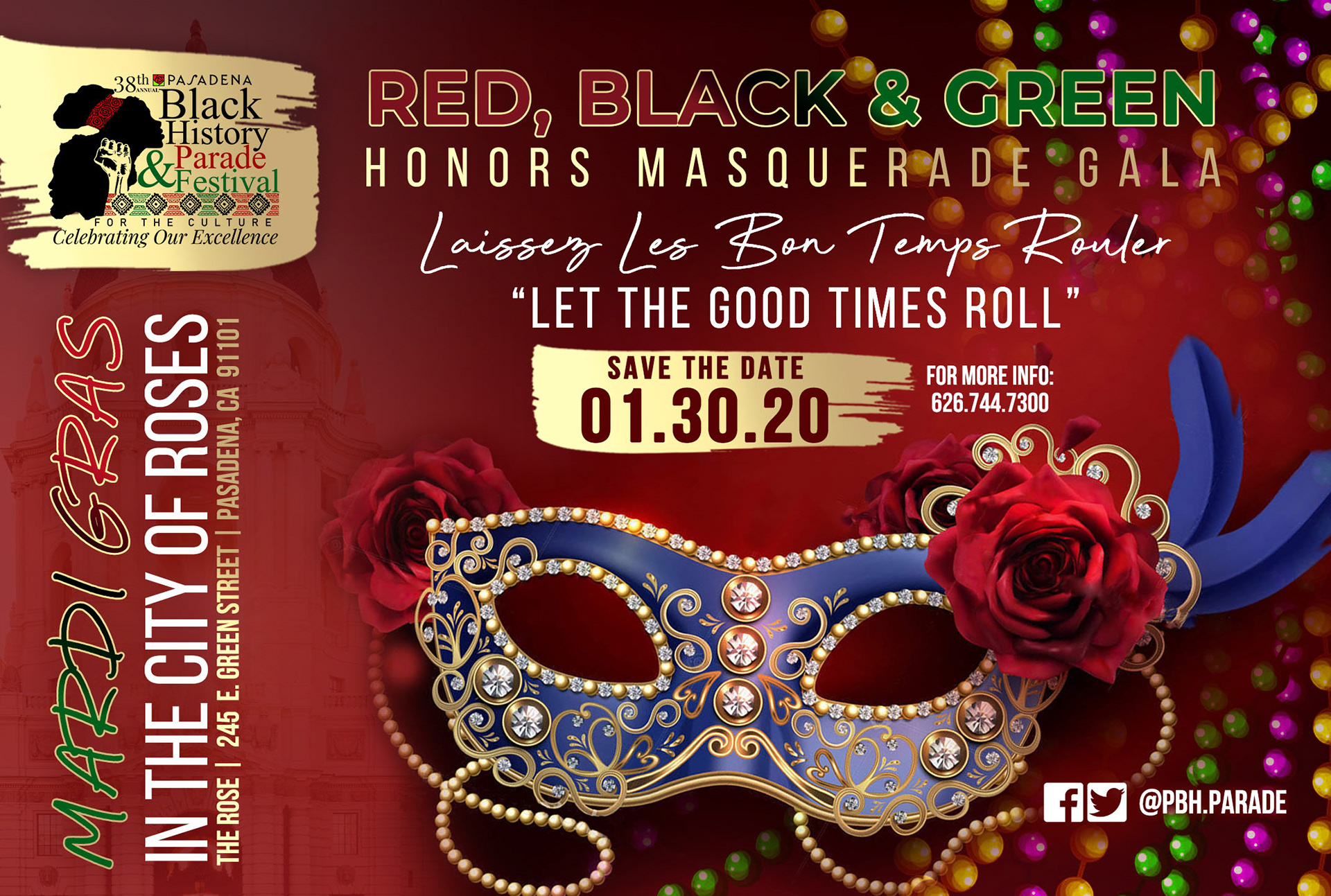 Red, Black & Green Honors Masquerade Gala Promo Flyer