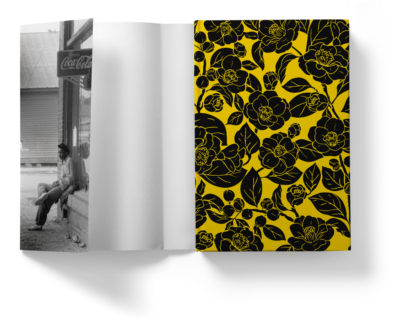 Bespoke pattern och the hard cover of the book with chamellias, which is the state flower of Alabama.